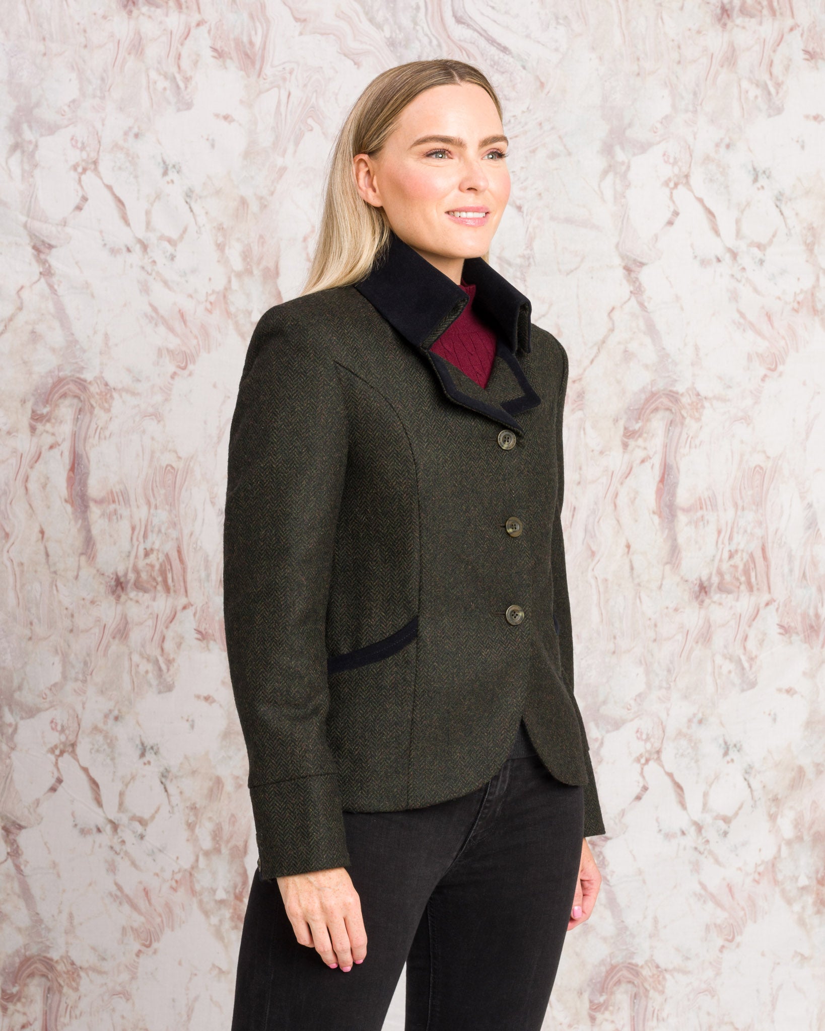 Emer Tweed Jacket - Green Herringbone - Jack Murphy Ireland
