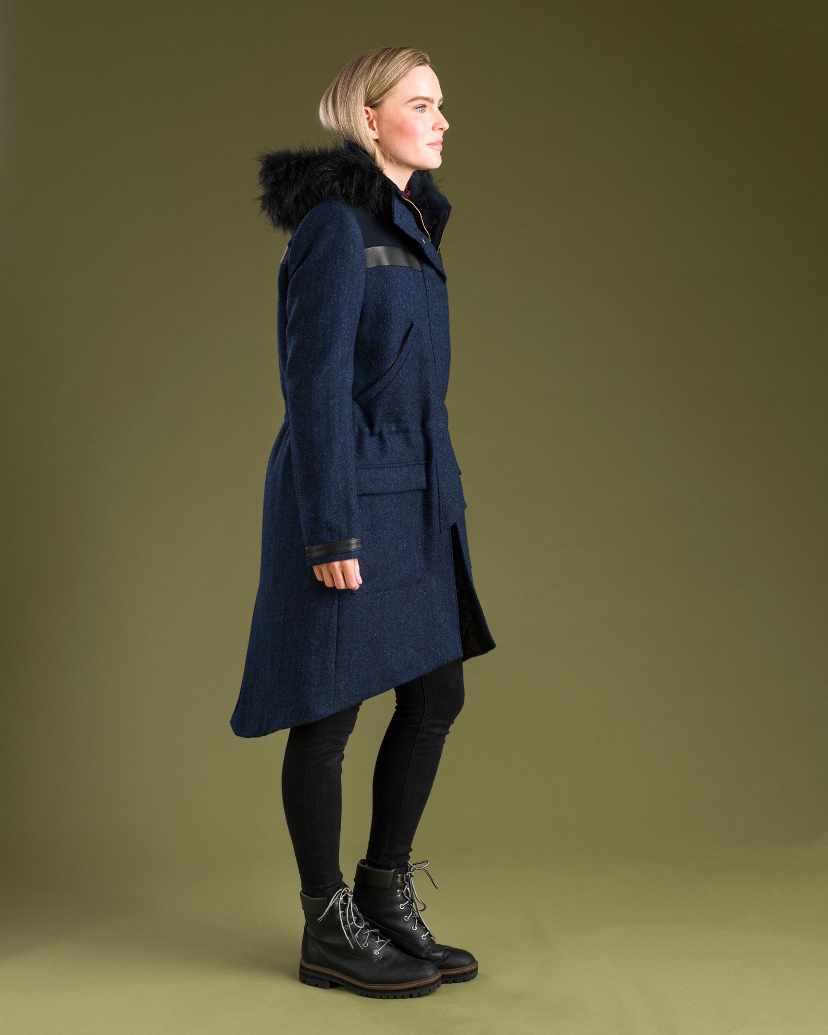 Jen Tweed Parka Coat - Navy Herringbone