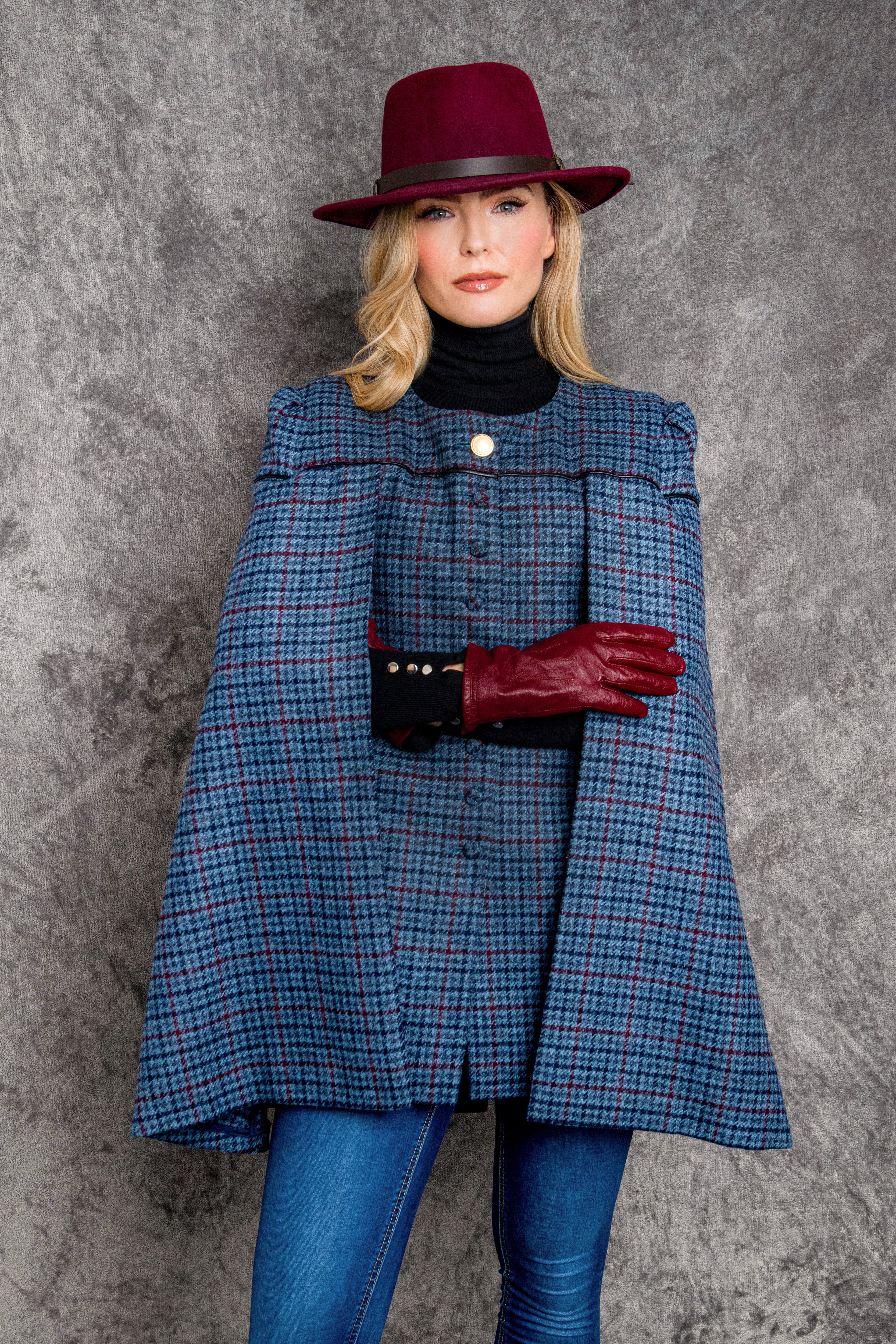 Aisling II Tailored Cape - Navy Hacking Check - Jack Murphy Ireland