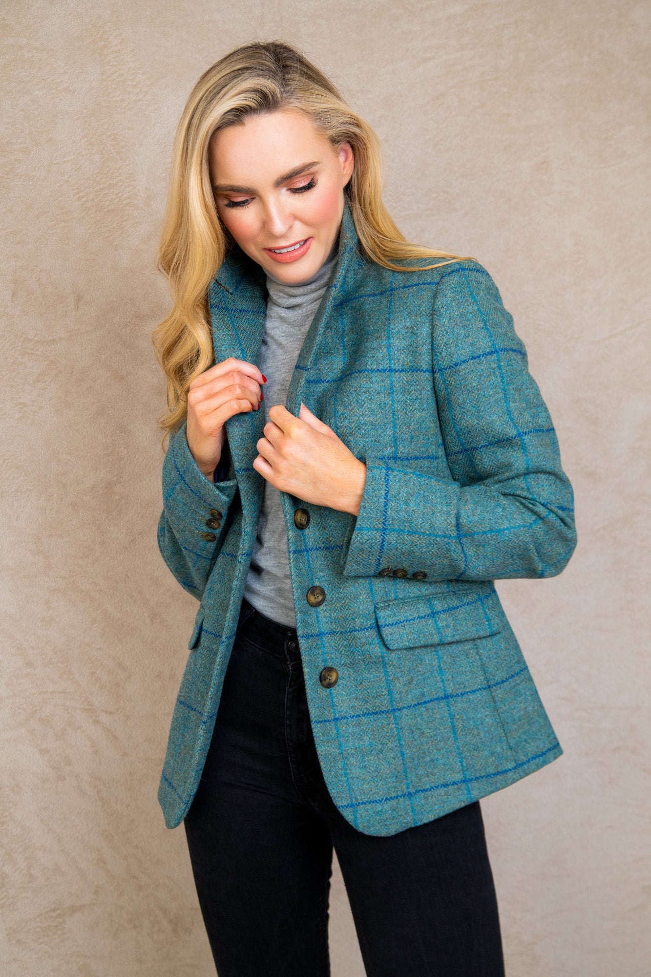 Tara Tweed Hacking Jacket Light Teal Check