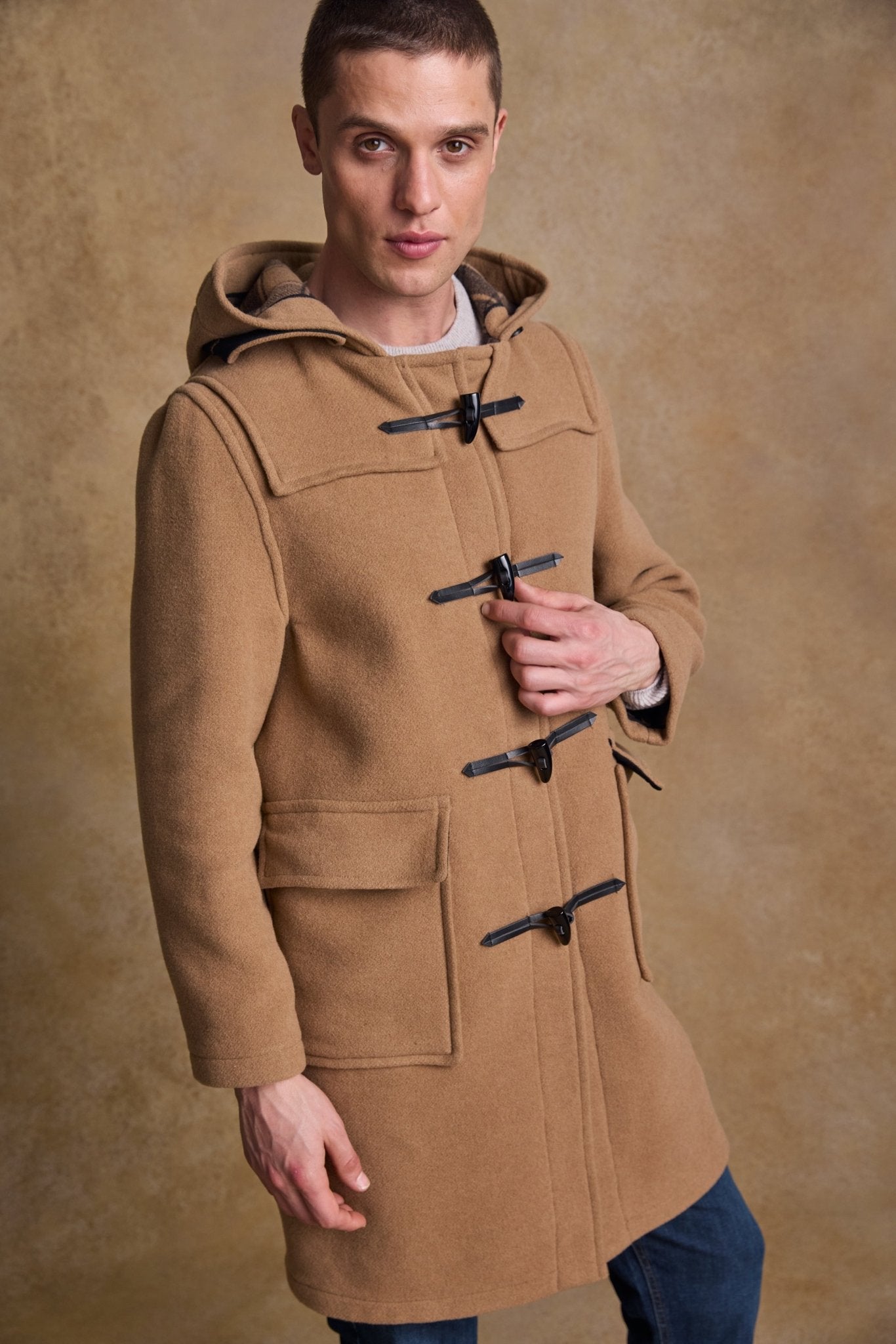 Jack Murphy Clothing - Alex Wool Duffle Coat - Camel - Tweed