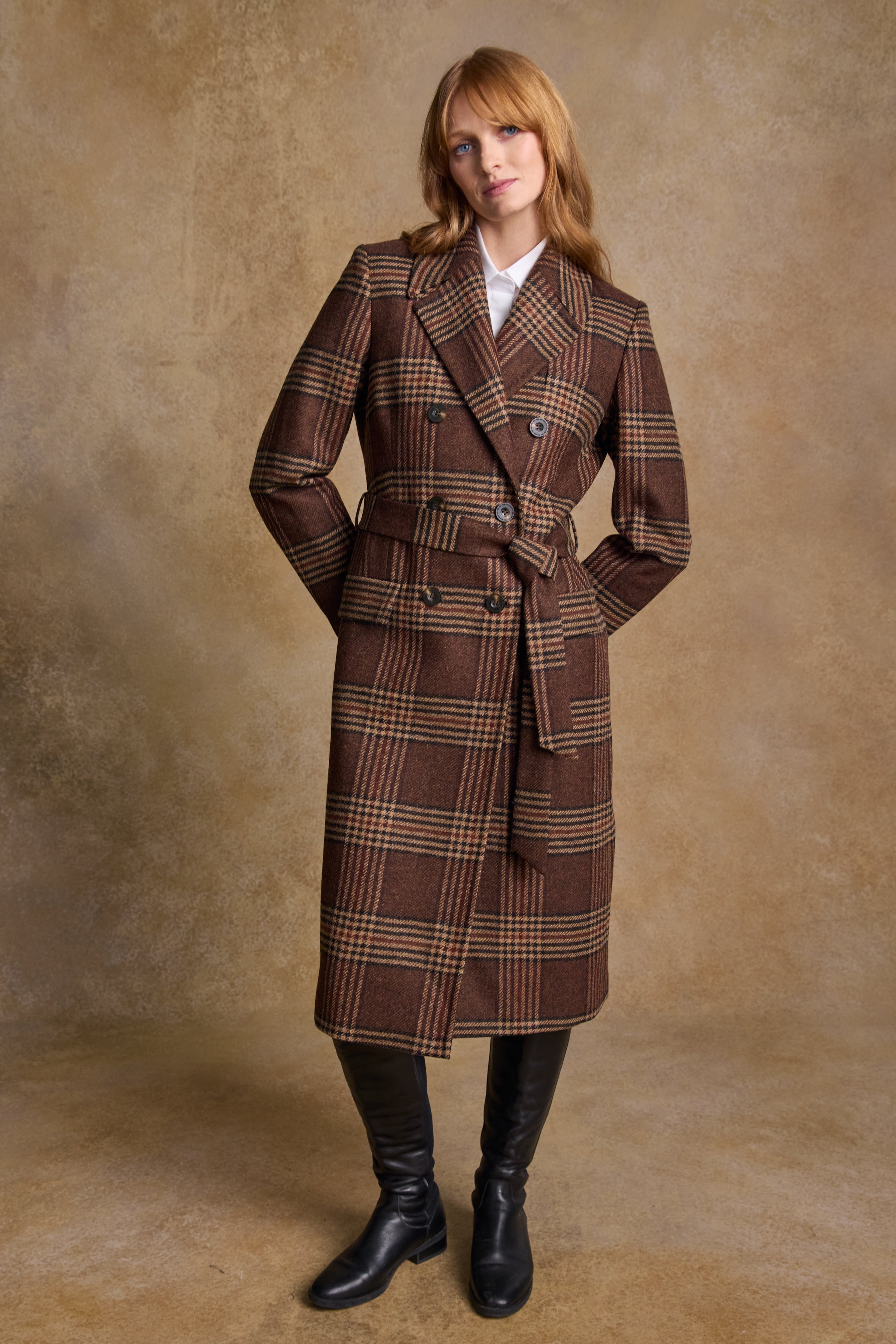 Clodagh Wool Coat - Tobacco Check