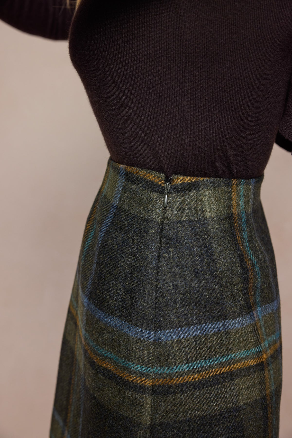 Barbara Tweed Skirt - Sage & Emerald Check