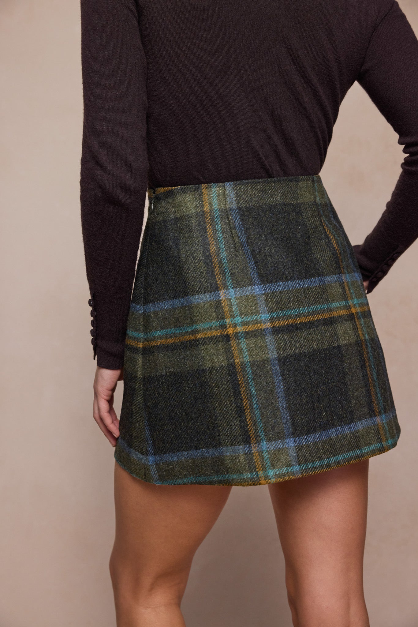Barbara Tweed Skirt - Sage & Emerald Check