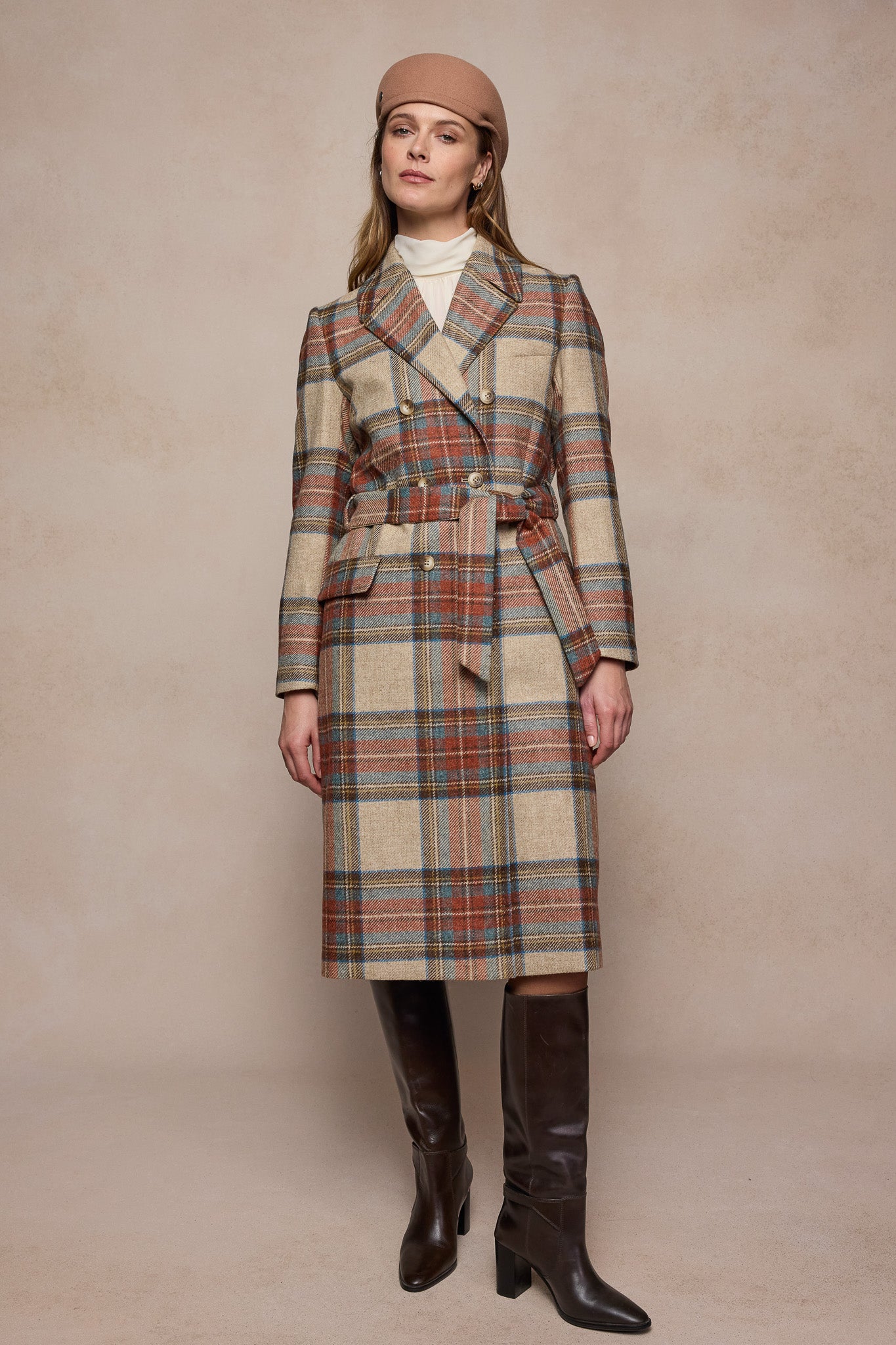 Manteau en laine Clodagh - Sauge & Émeraude à carreaux