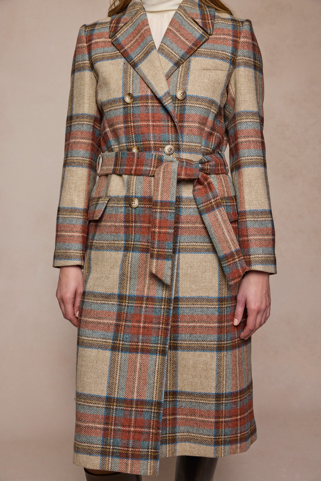 Manteau en laine Clodagh - Sauge & Émeraude à carreaux