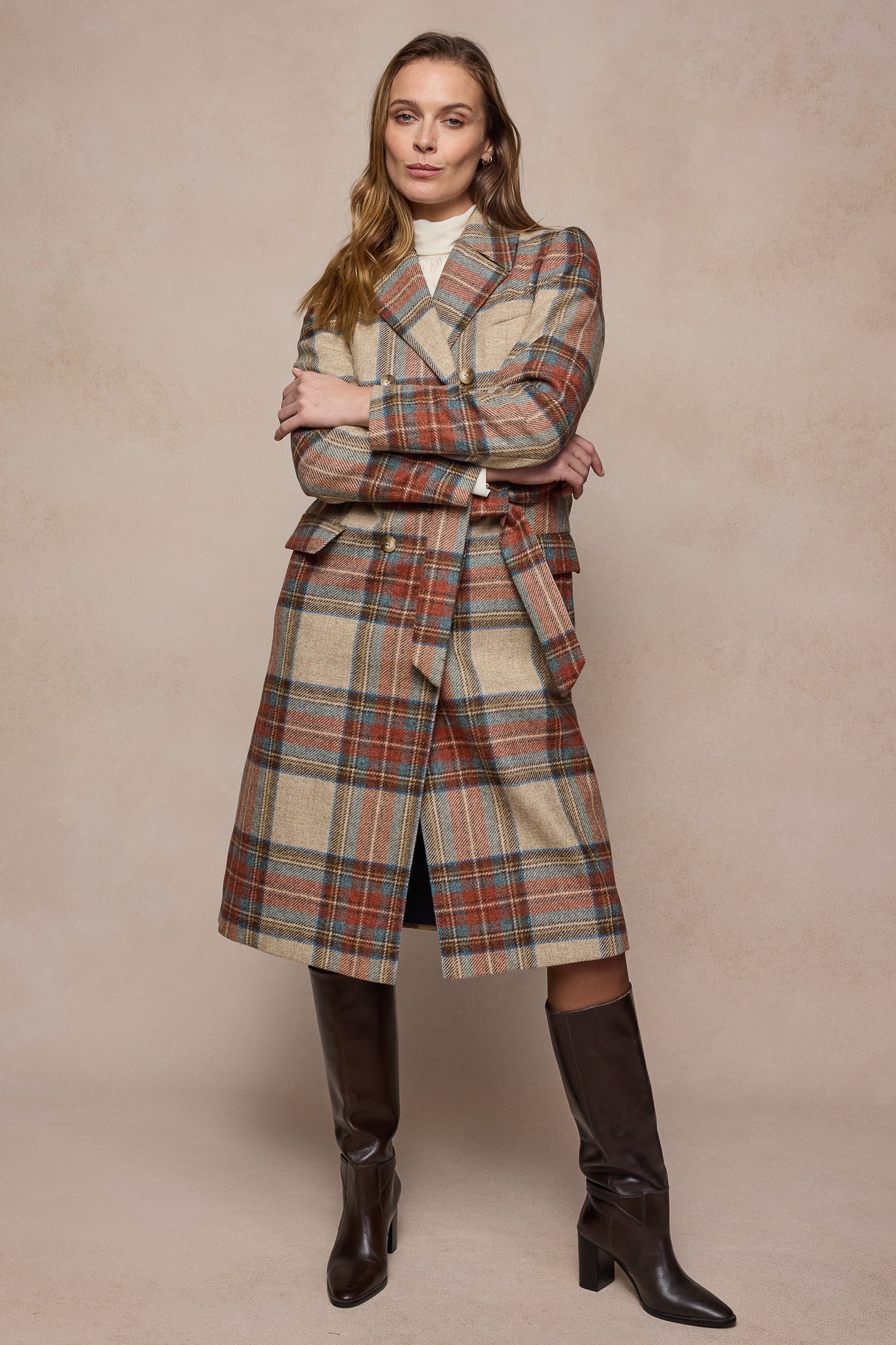 Manteau en laine Clodagh - Sauge & Émeraude à carreaux