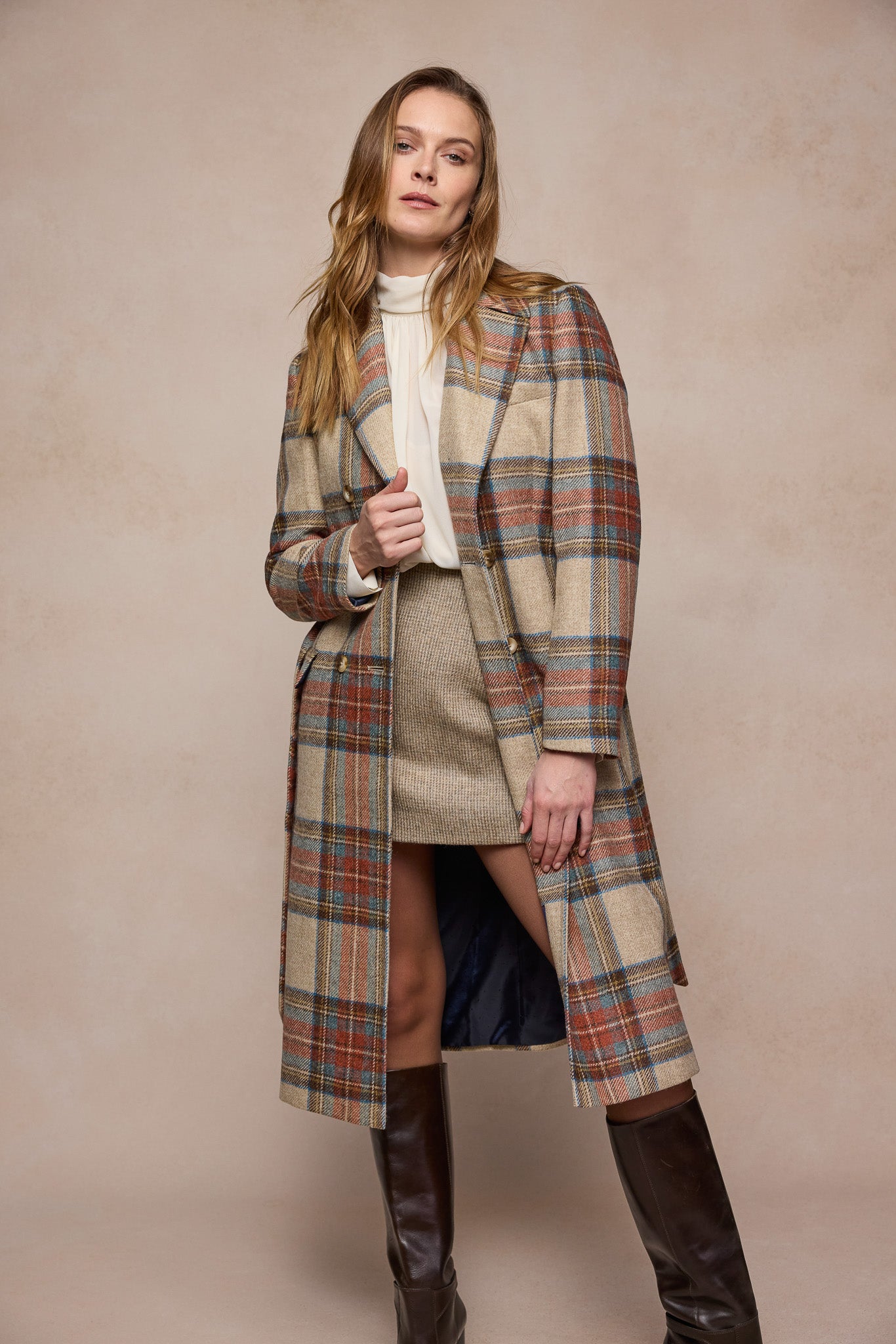 Manteau en laine Clodagh - Sauge & Émeraude à carreaux