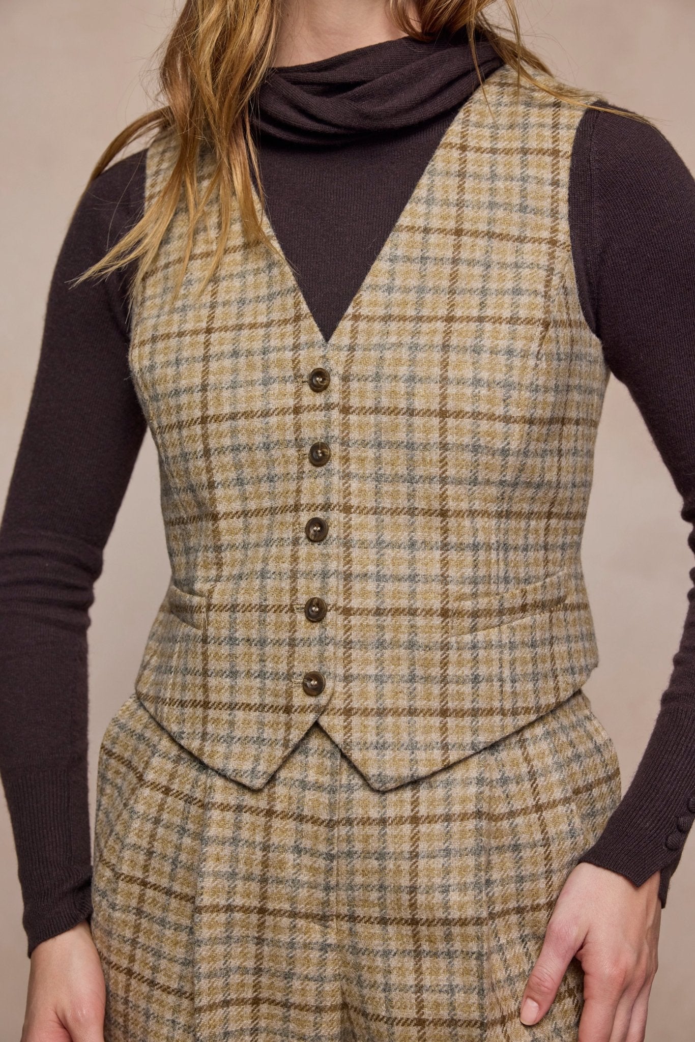 Colleen Tweed Waistcoat - Caramel Check