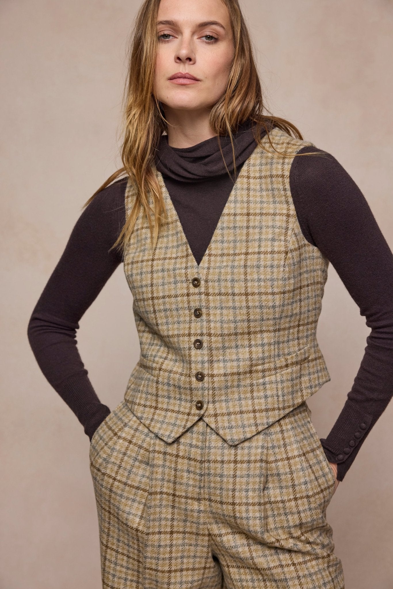 Colleen Tweed Waistcoat - Caramel Check