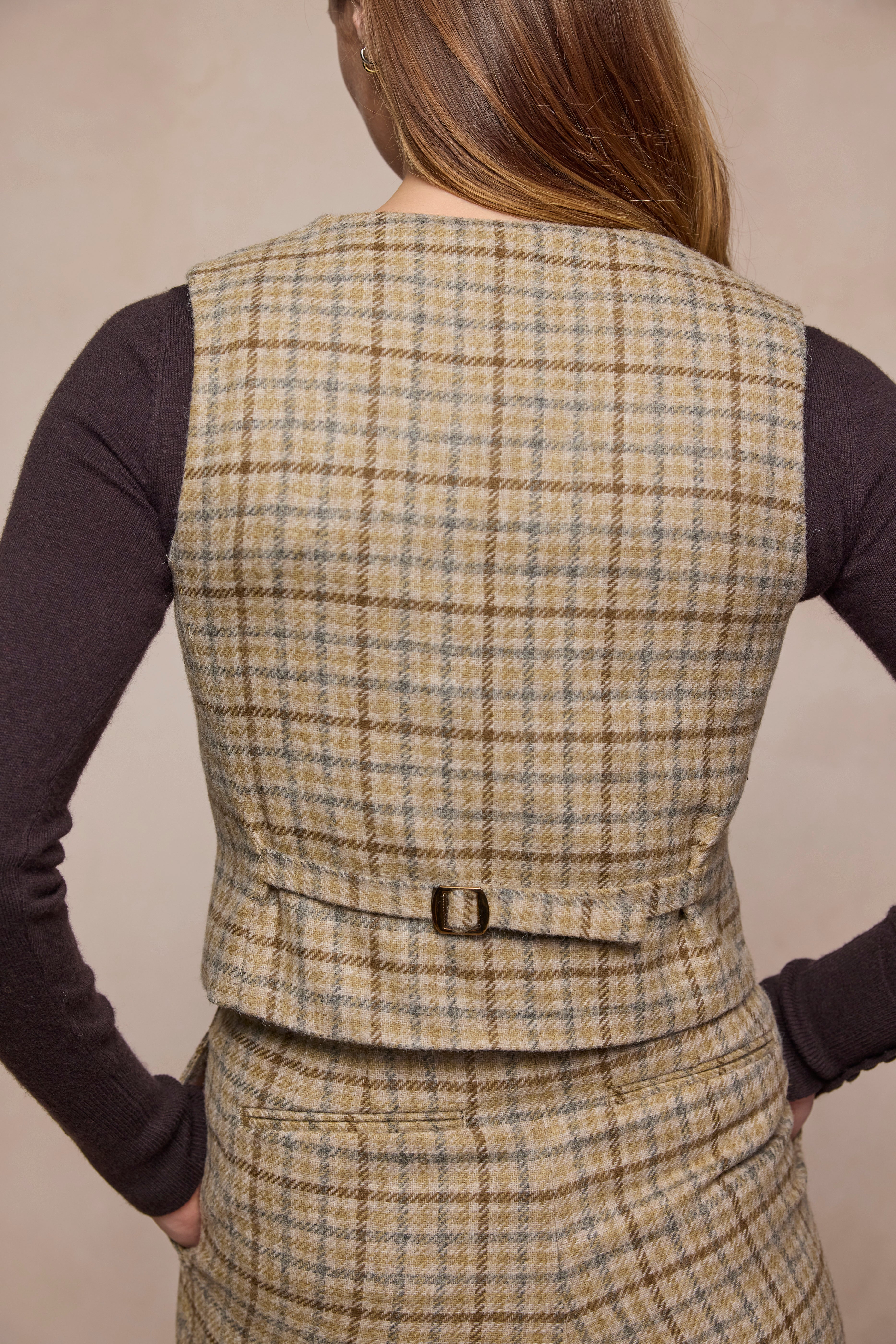 Weste aus Colleen-Tweed – Karamellkariert