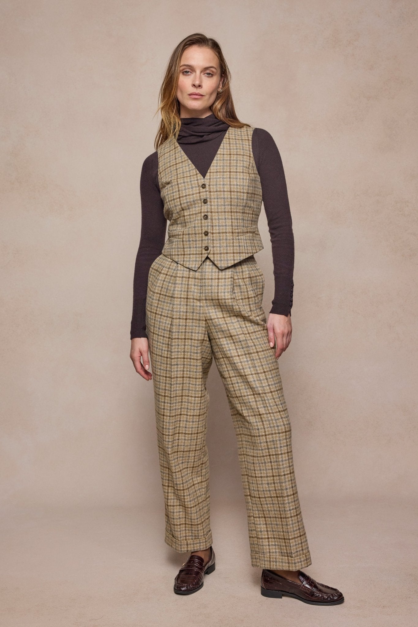 Colleen Tweed Waistcoat - Caramel Check