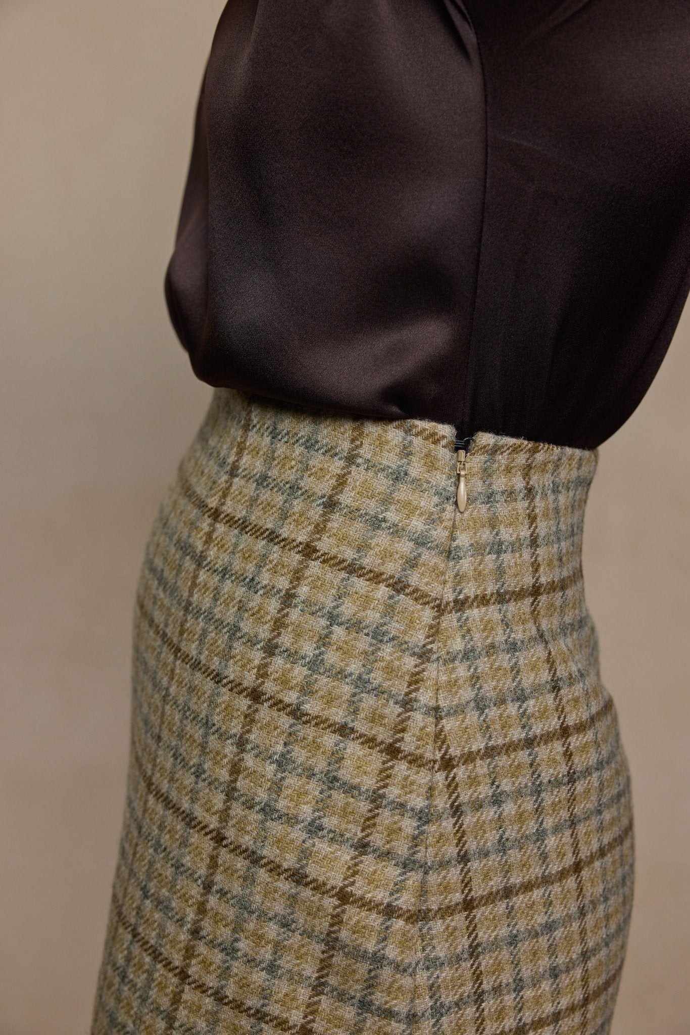 Barbara Tweed Skirt - Caramel Check