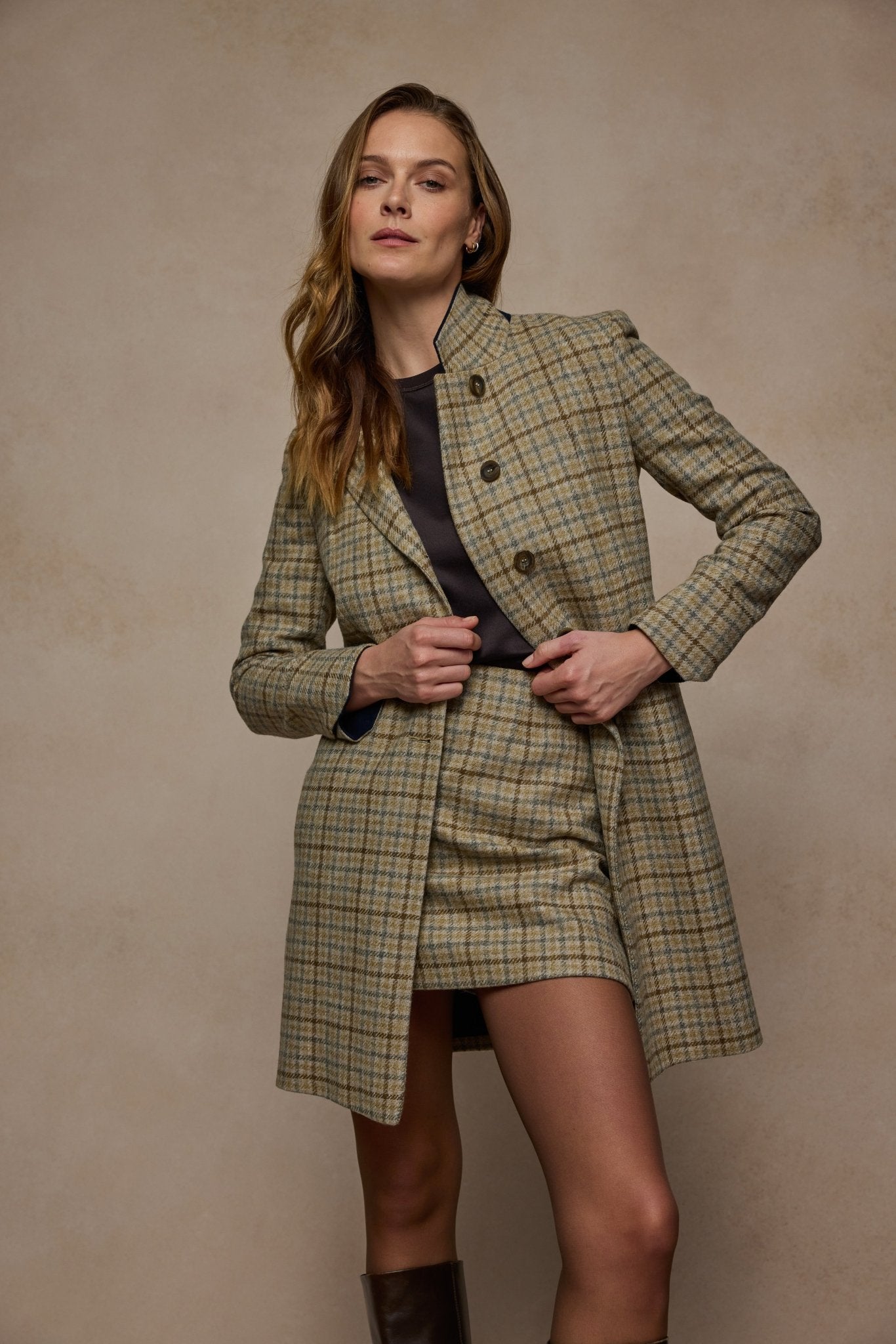 Jack Murphy Clothing - Barbara Tweed Skirt - Caramel Check - Tweed