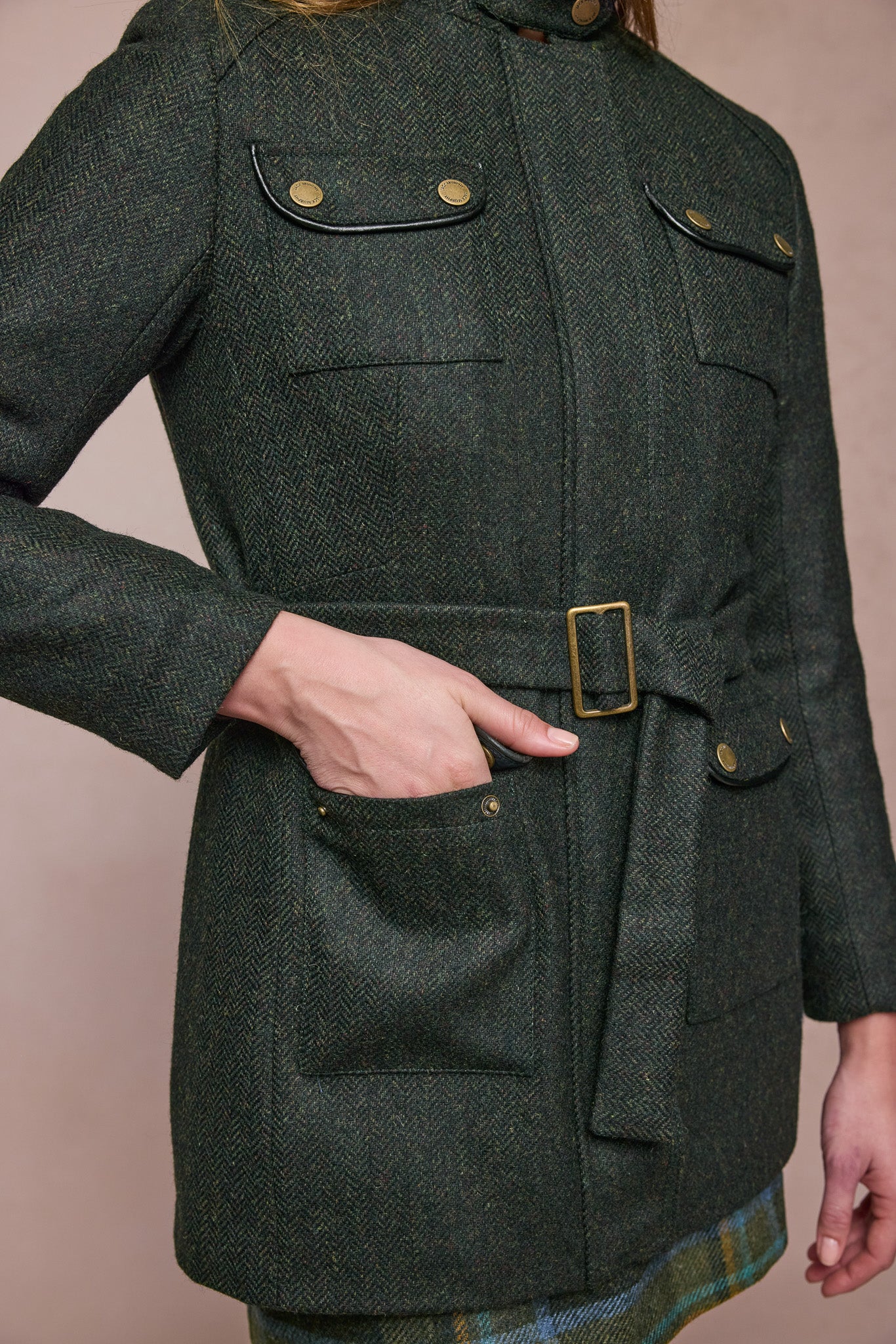 Maeve Tweed Jacket - Green Herringbone