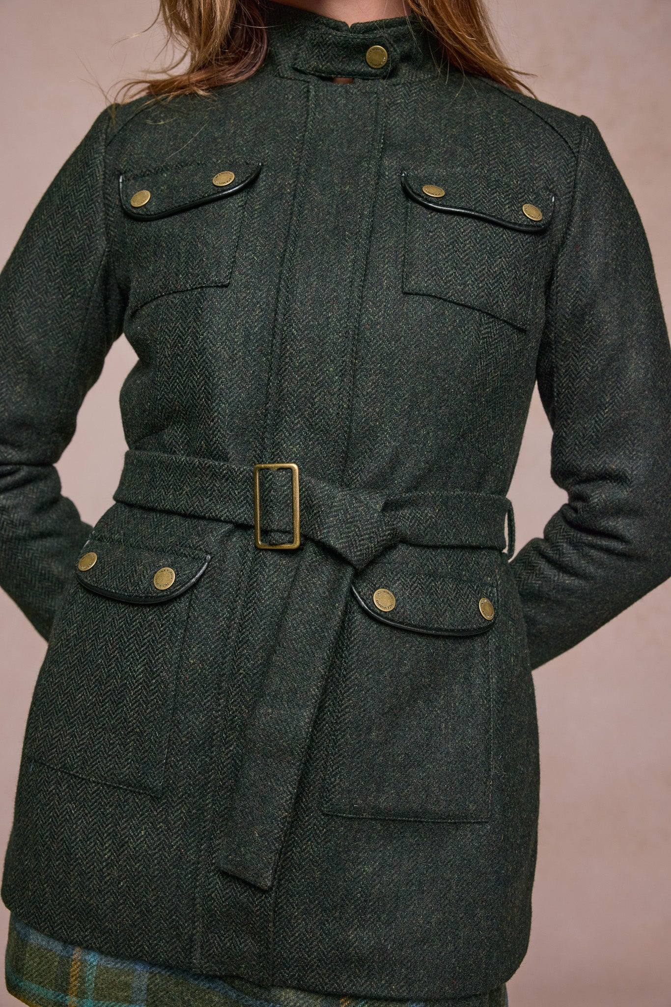 Maeve Tweed Jacket - Green Herringbone