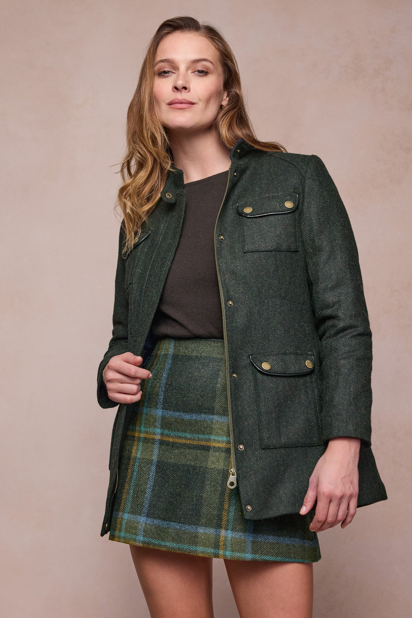 Maeve Tweed Jacket - Green Herringbone