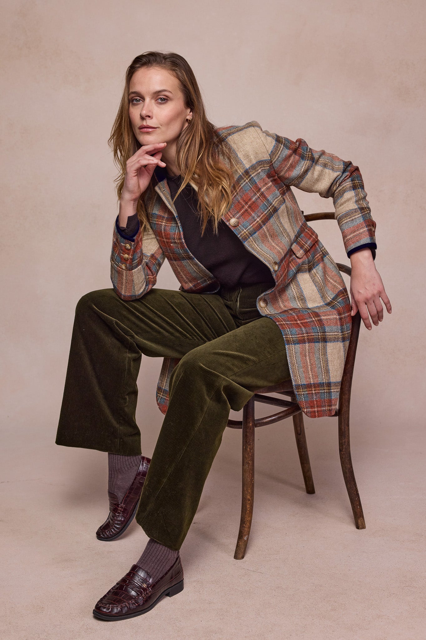 Manteau en tweed Pamela - Carreaux sauge & émeraude