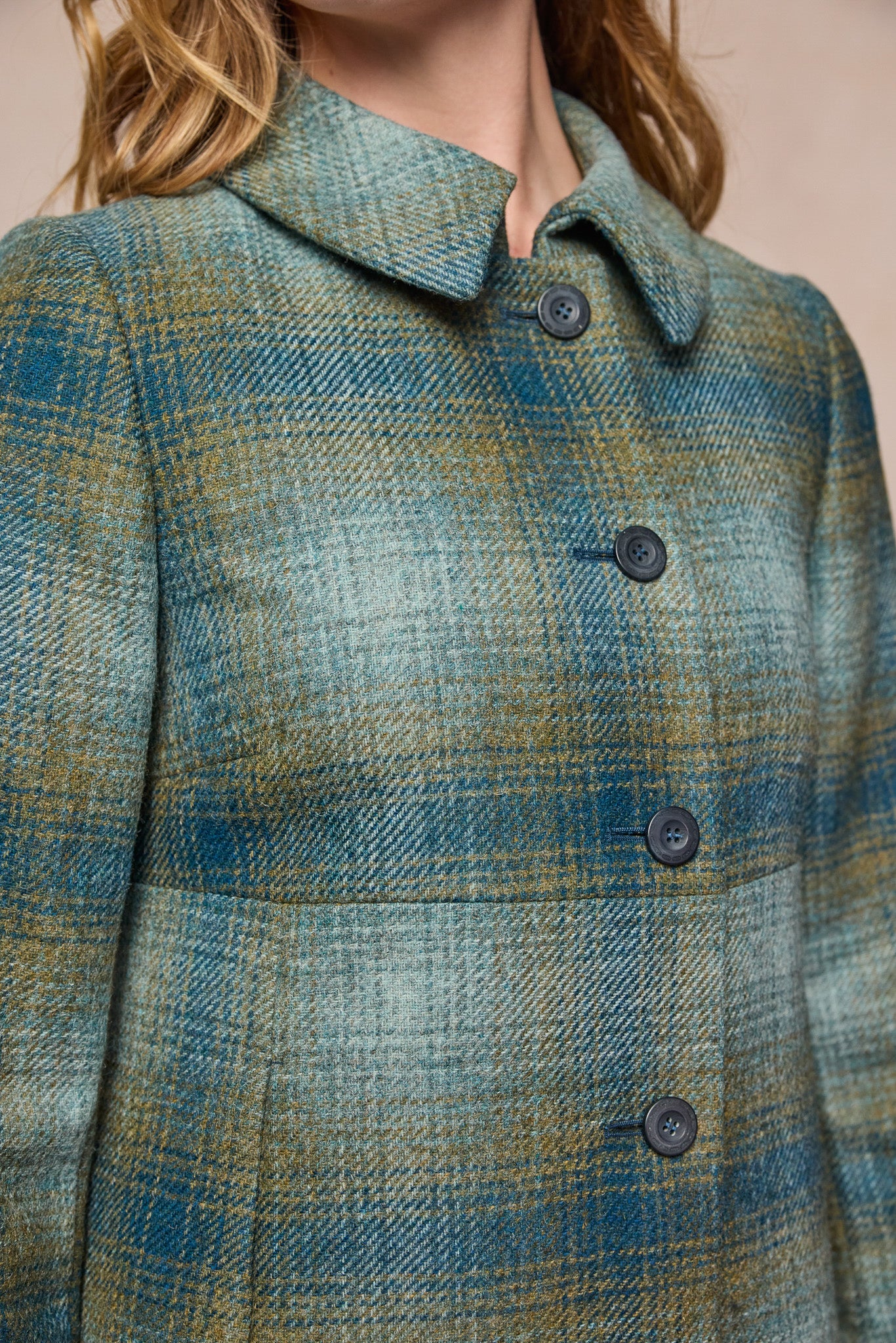 Aimee Tweed Coat - Ocean Check