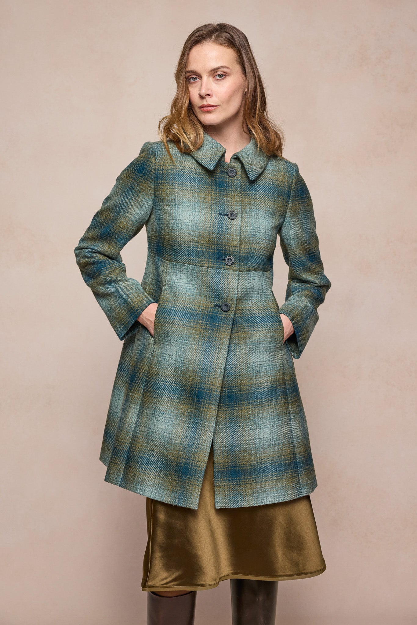 Aimee Tweed Coat - Ocean Check