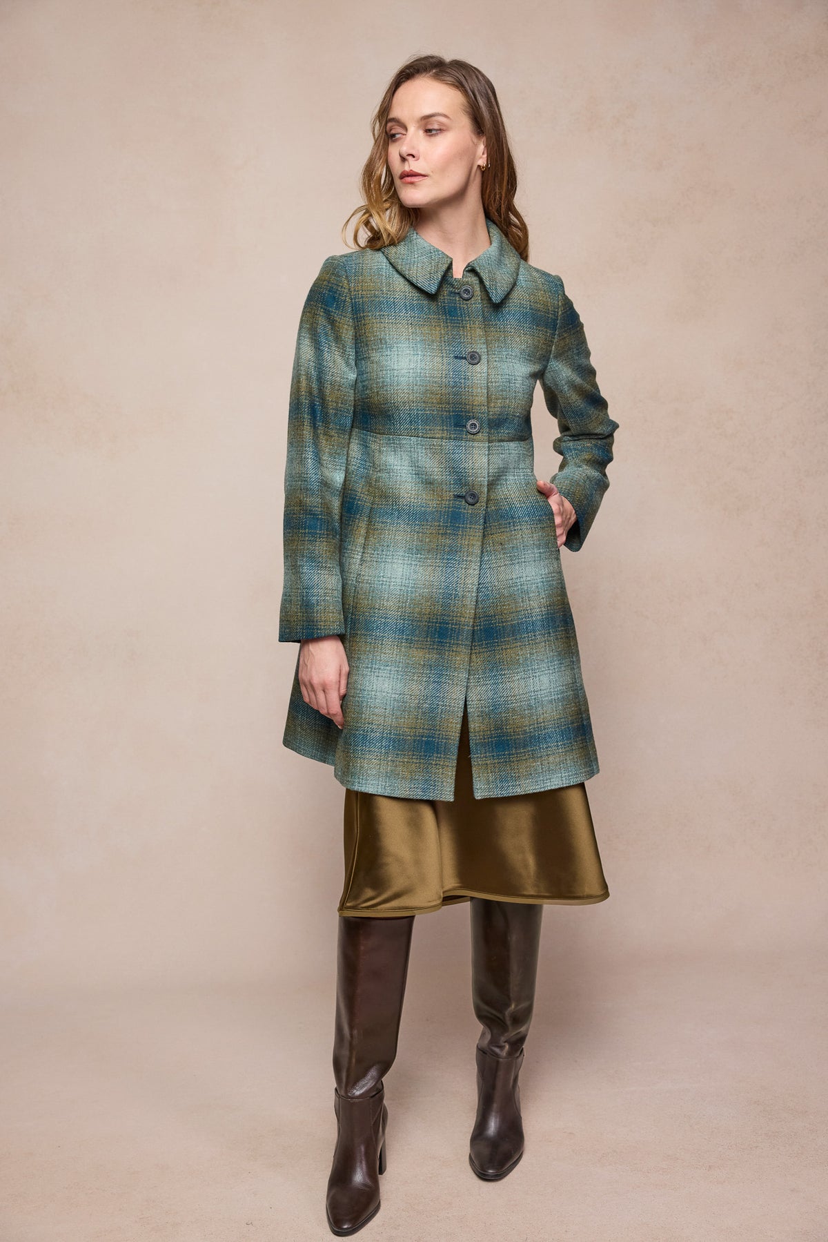 Aimee Tweed Coat - Ocean Check