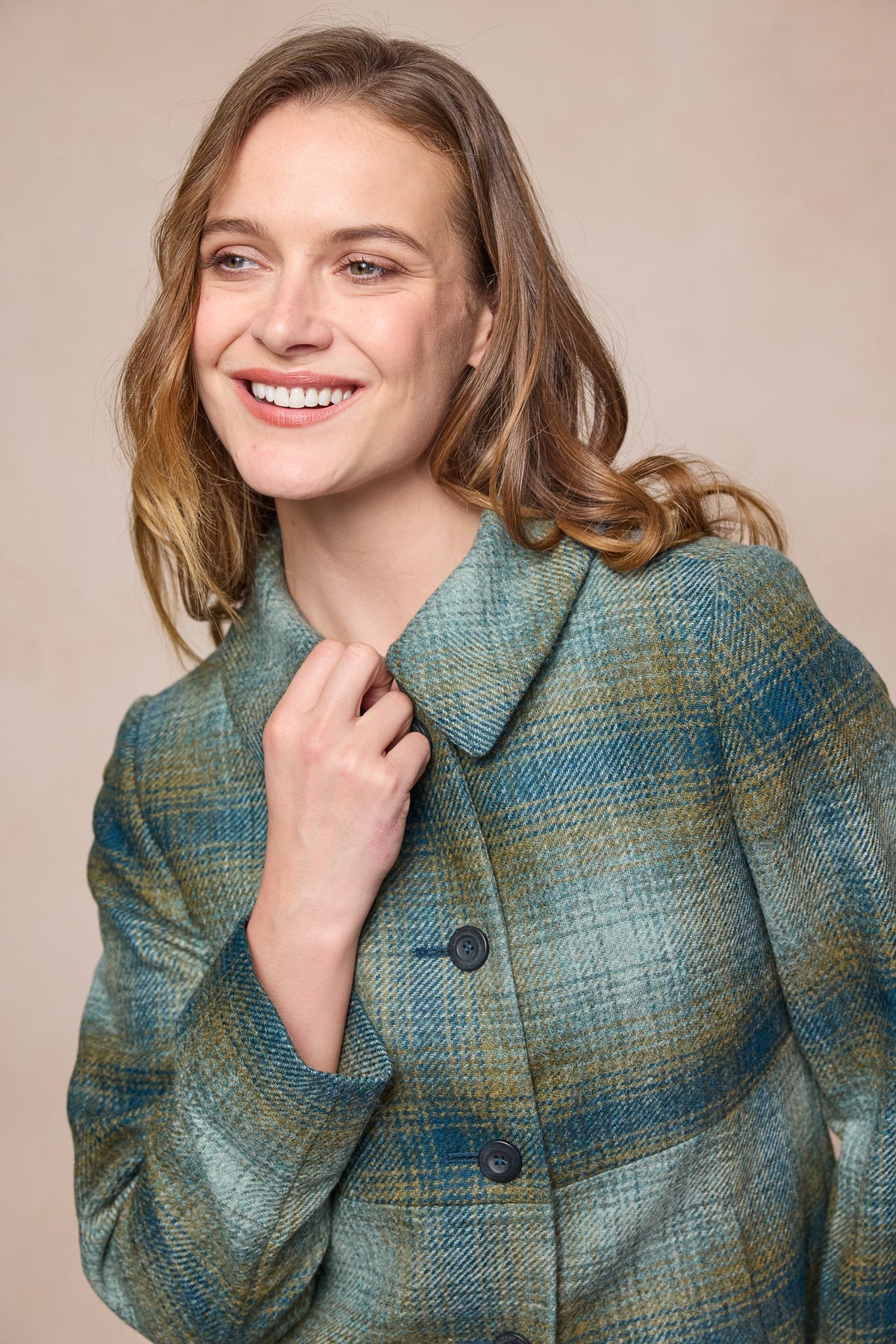 Aimee Tweed Coat - Ocean Check