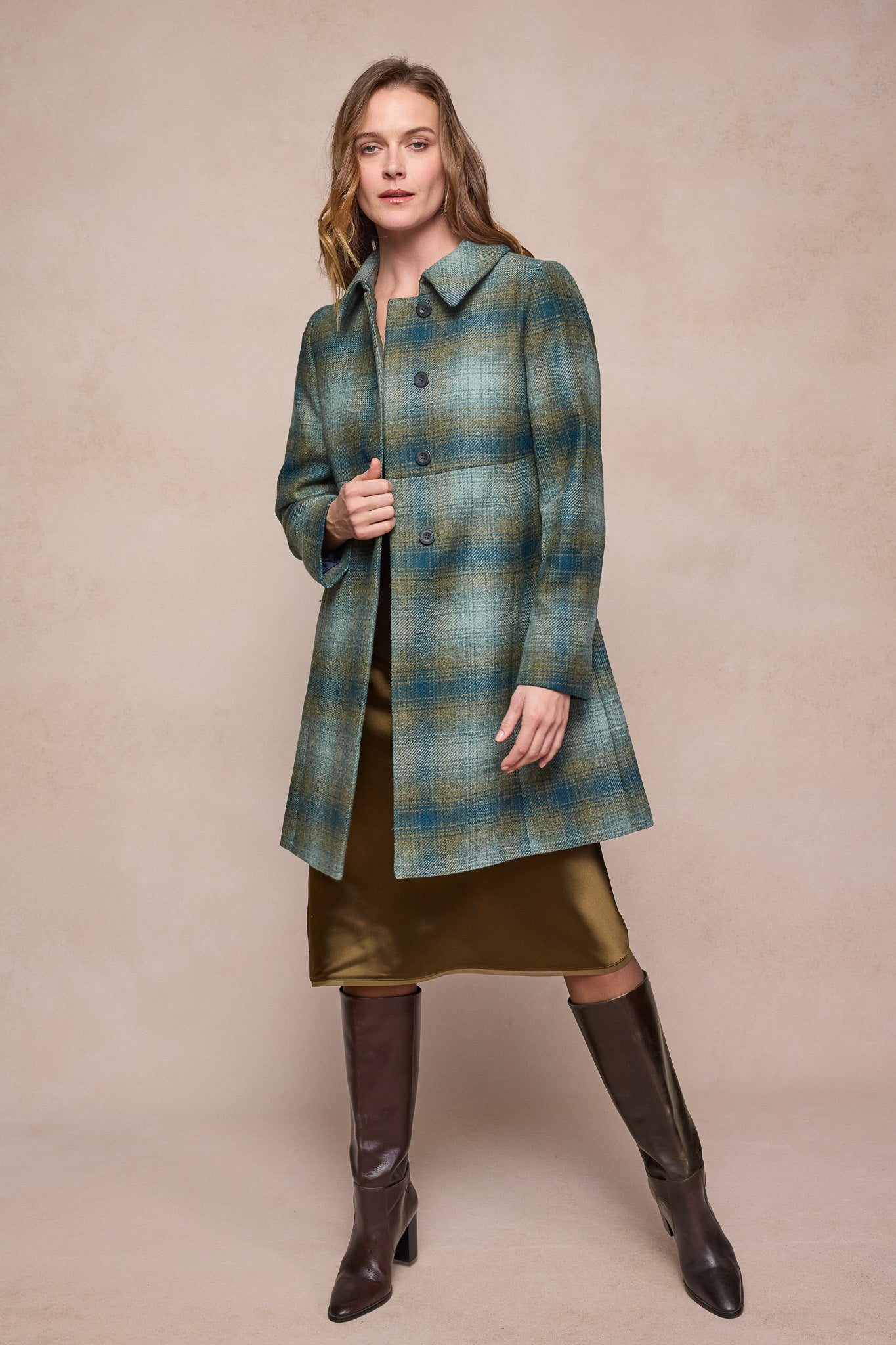 Aimee Tweed Coat - Ocean Check