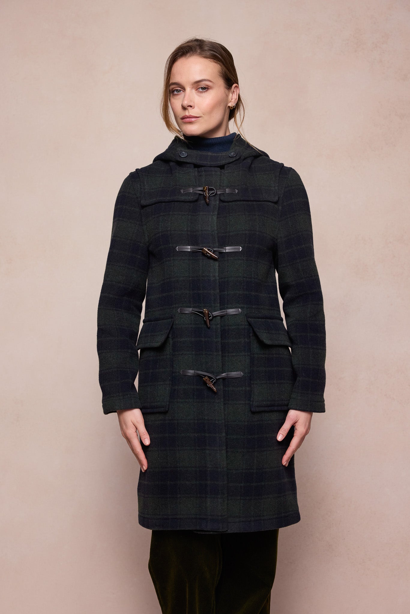 Alex Wool Duffle Coat - Green Tartan