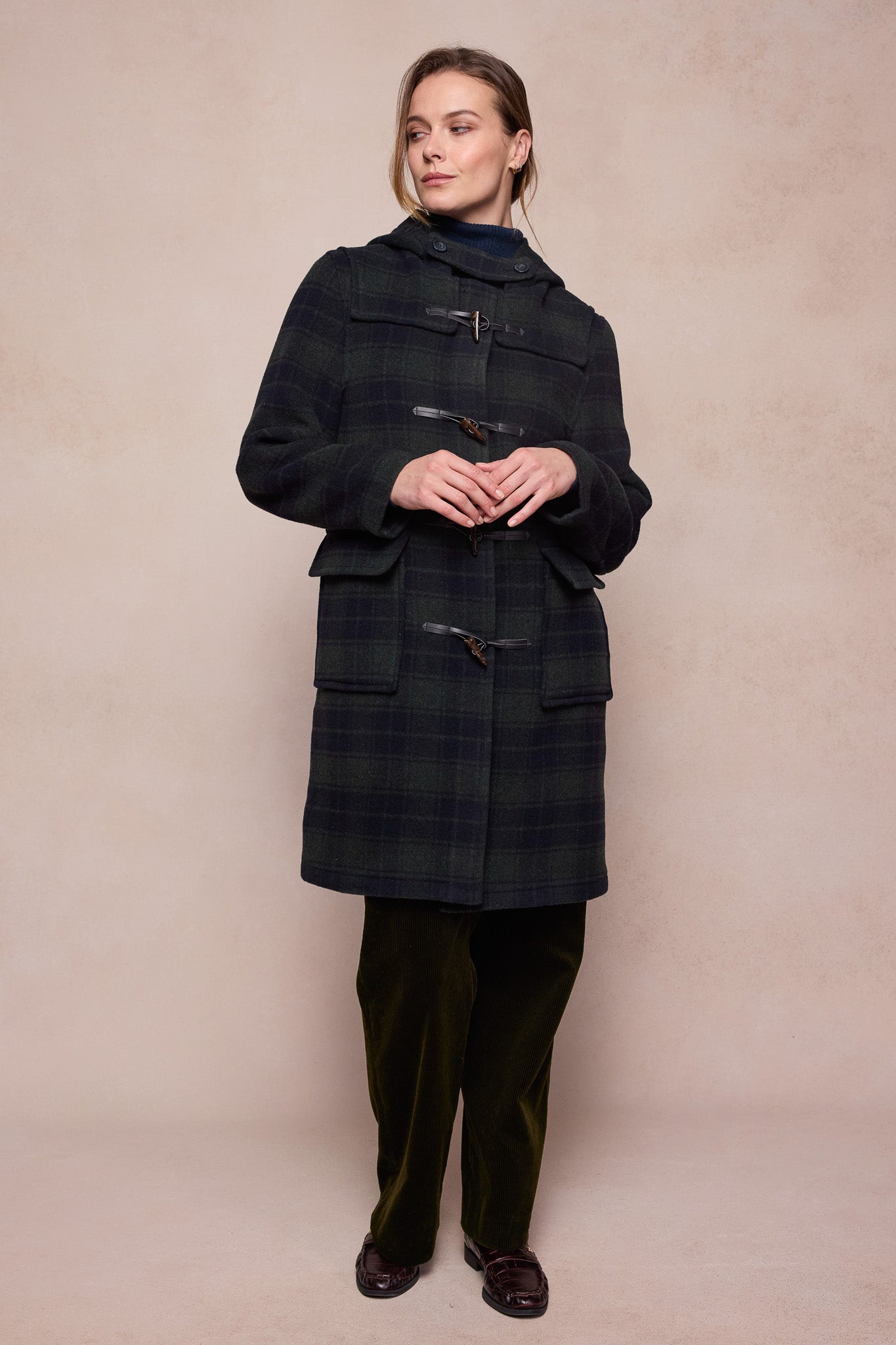 Alex Wool Duffle Coat - Green Tartan