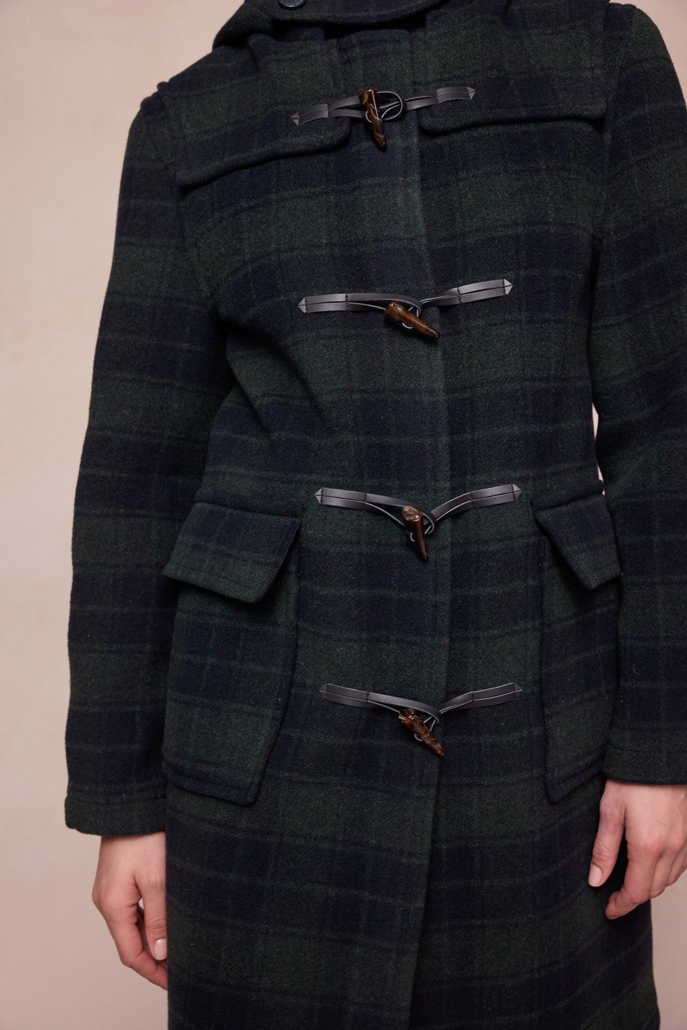 Alex Wool Duffle Coat - Green Tartan