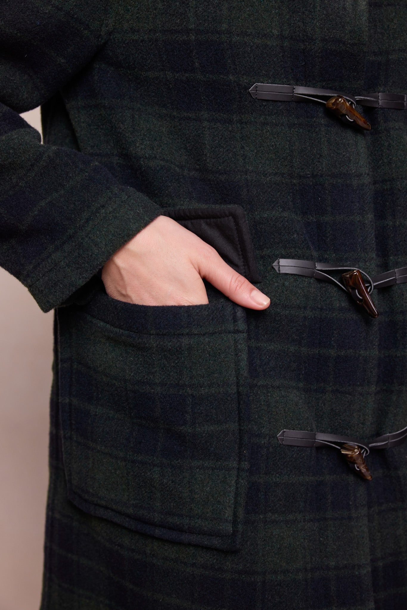Alex Wool Duffle Coat - Green Tartan