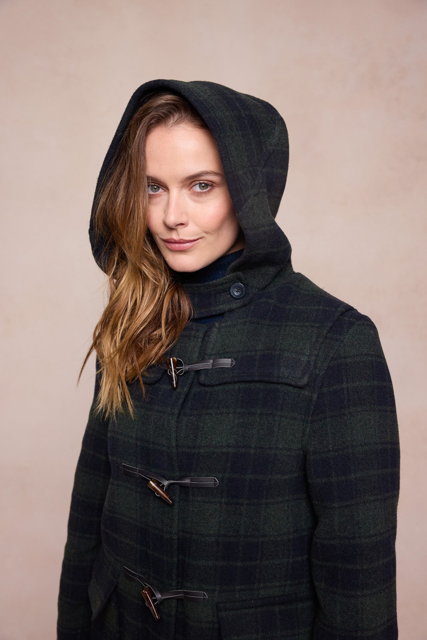 Alex Wool Duffle Coat - Green Tartan