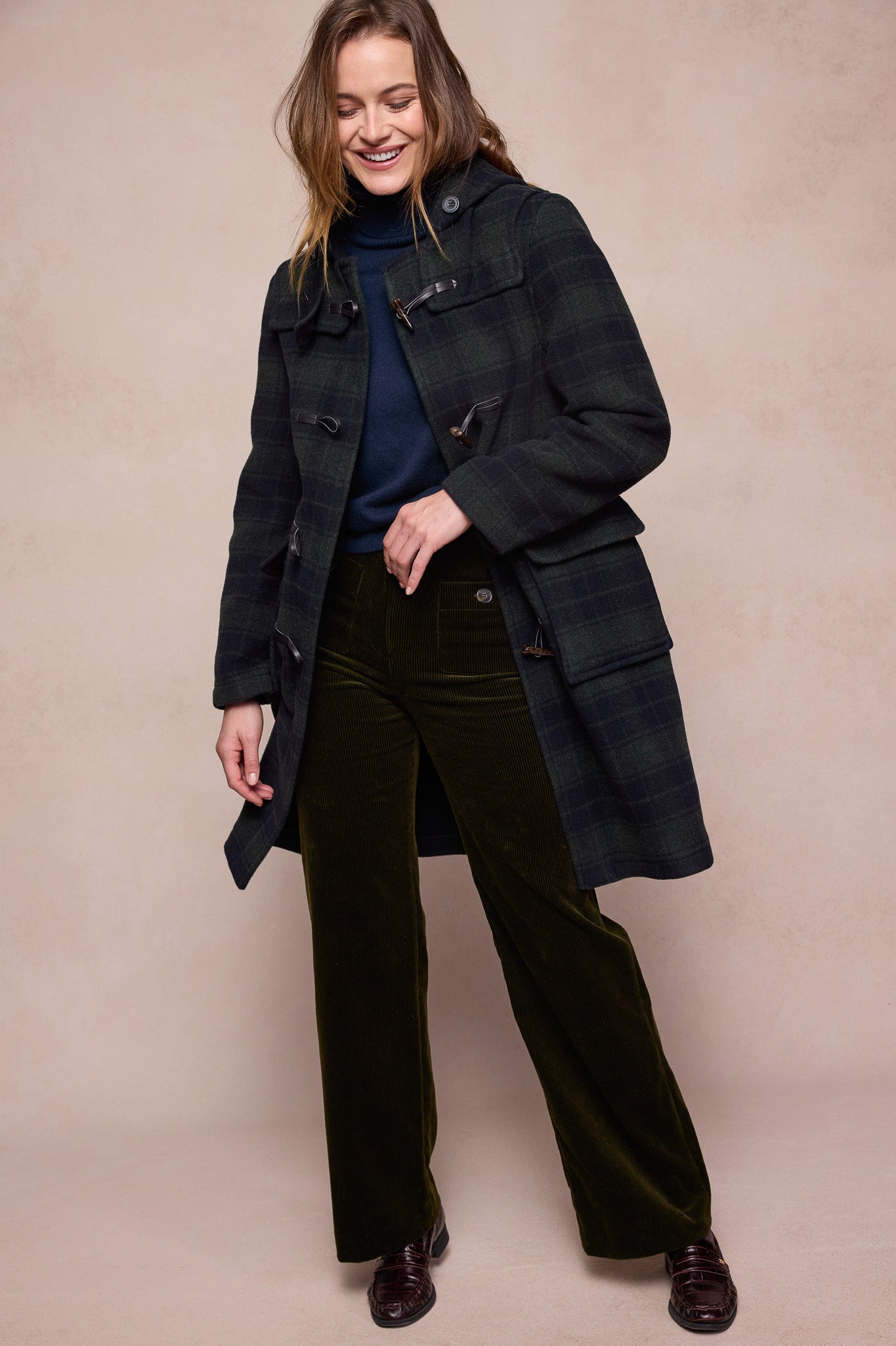 Alex Wool Duffle Coat - Green Tartan