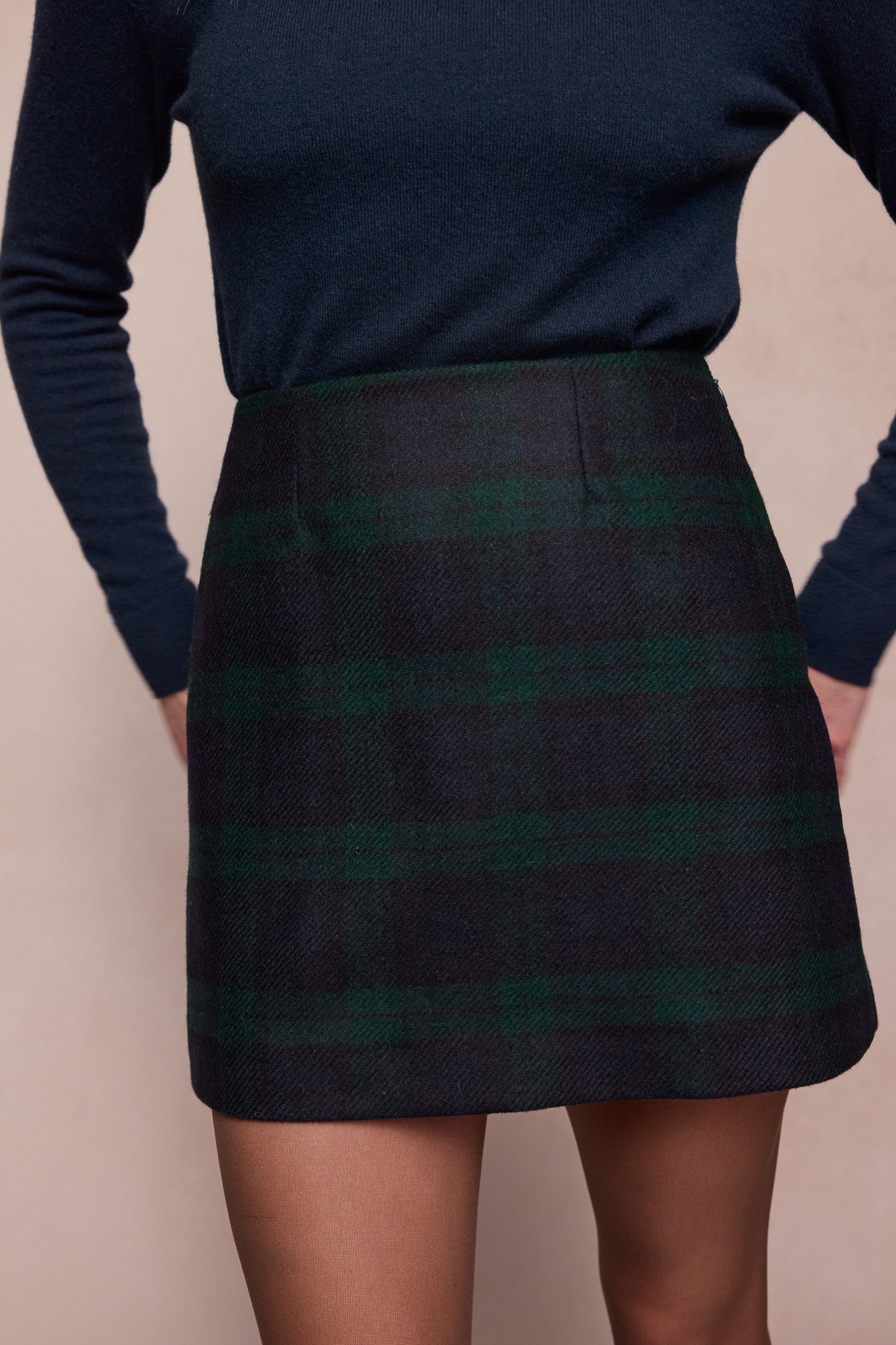 Barbara Tweed Skirt - Green Tartan