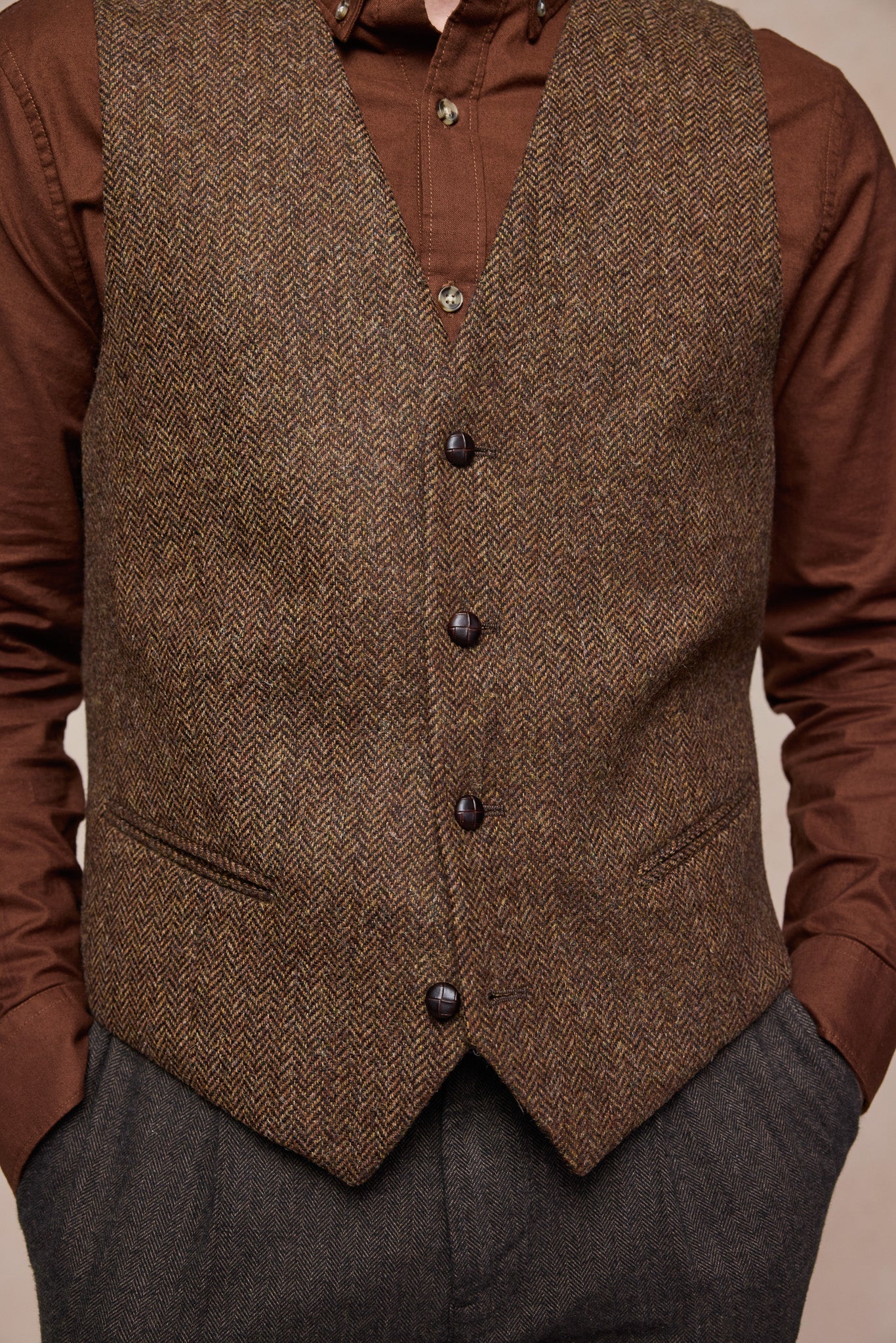 Dara Tweed Waistcoat - Chestnut Herringbone