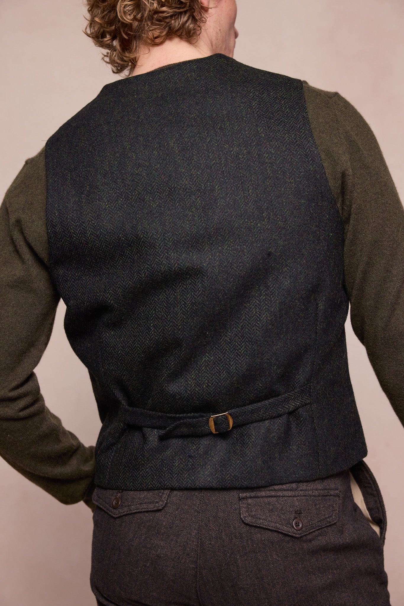 Dara Tweed Waistcoat - Green Herringbone