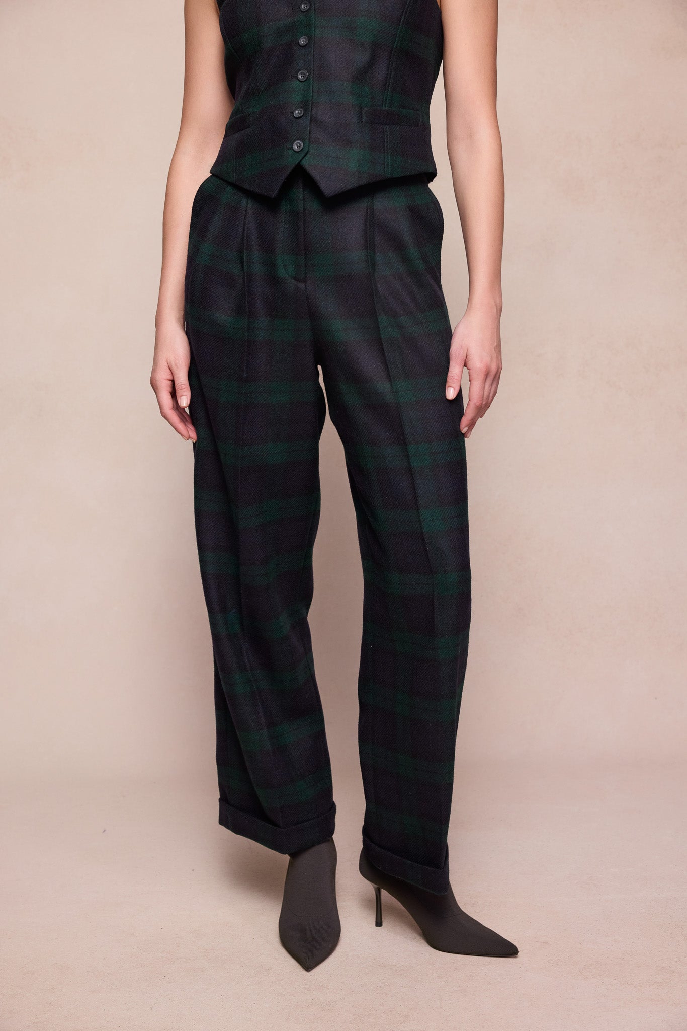 Faye-Tweed-Hose – Grüner Tartan