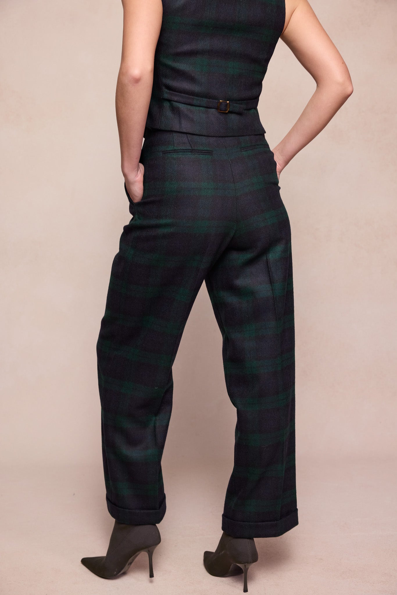 Faye-Tweed-Hose – Grüner Tartan