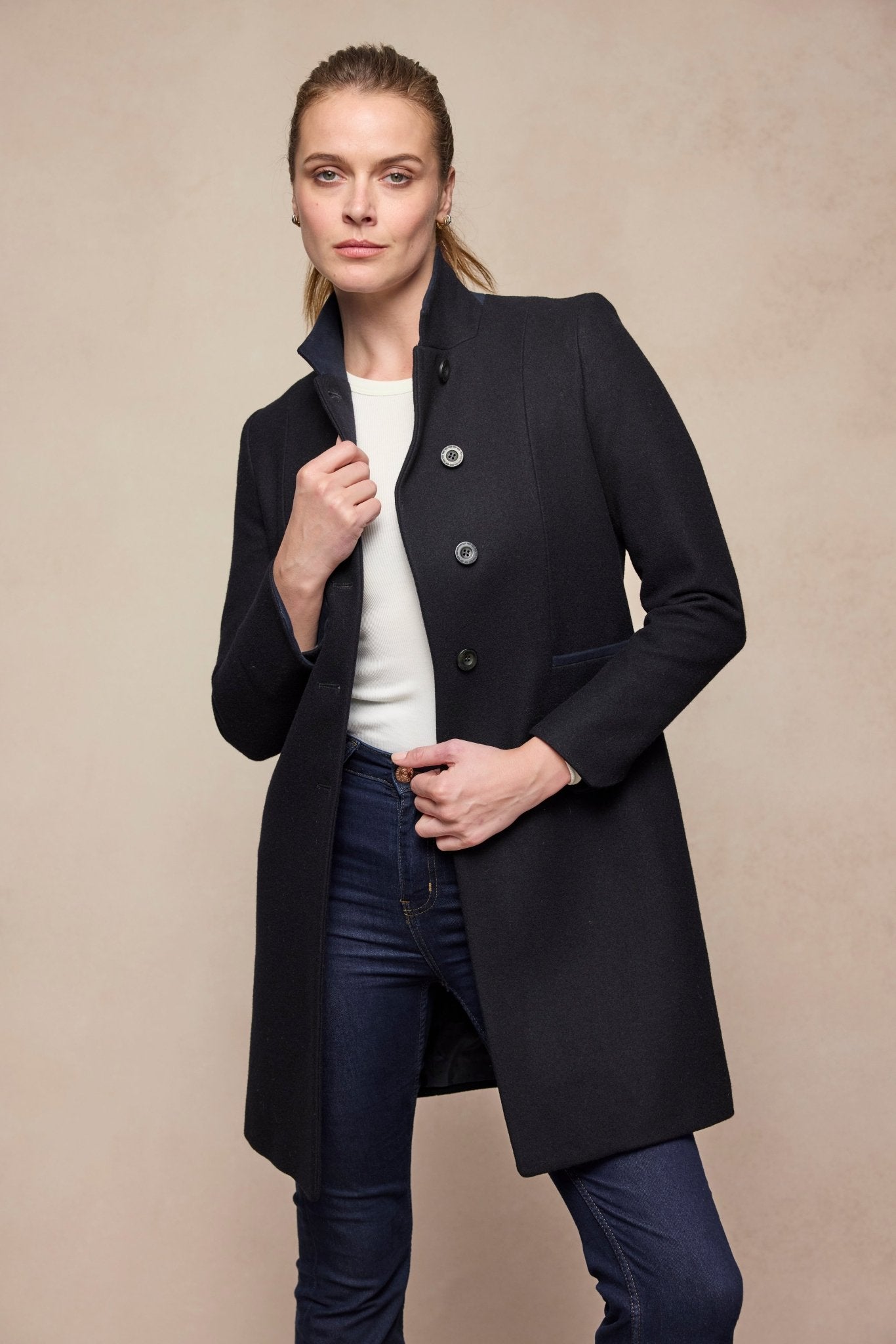 Jack Murphy Clothing - Isabella Tweed Coat - Black Melton - Tweed