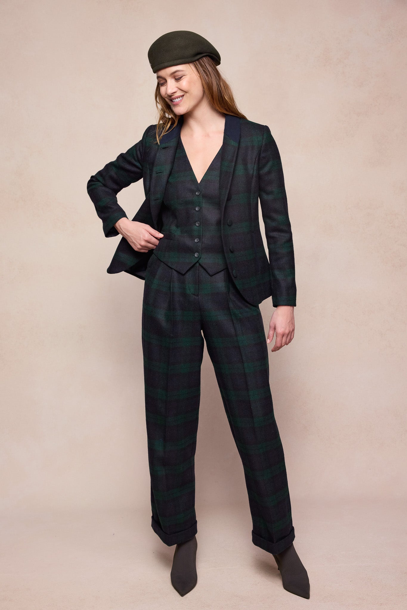 Faye-Tweed-Hose – Grüner Tartan