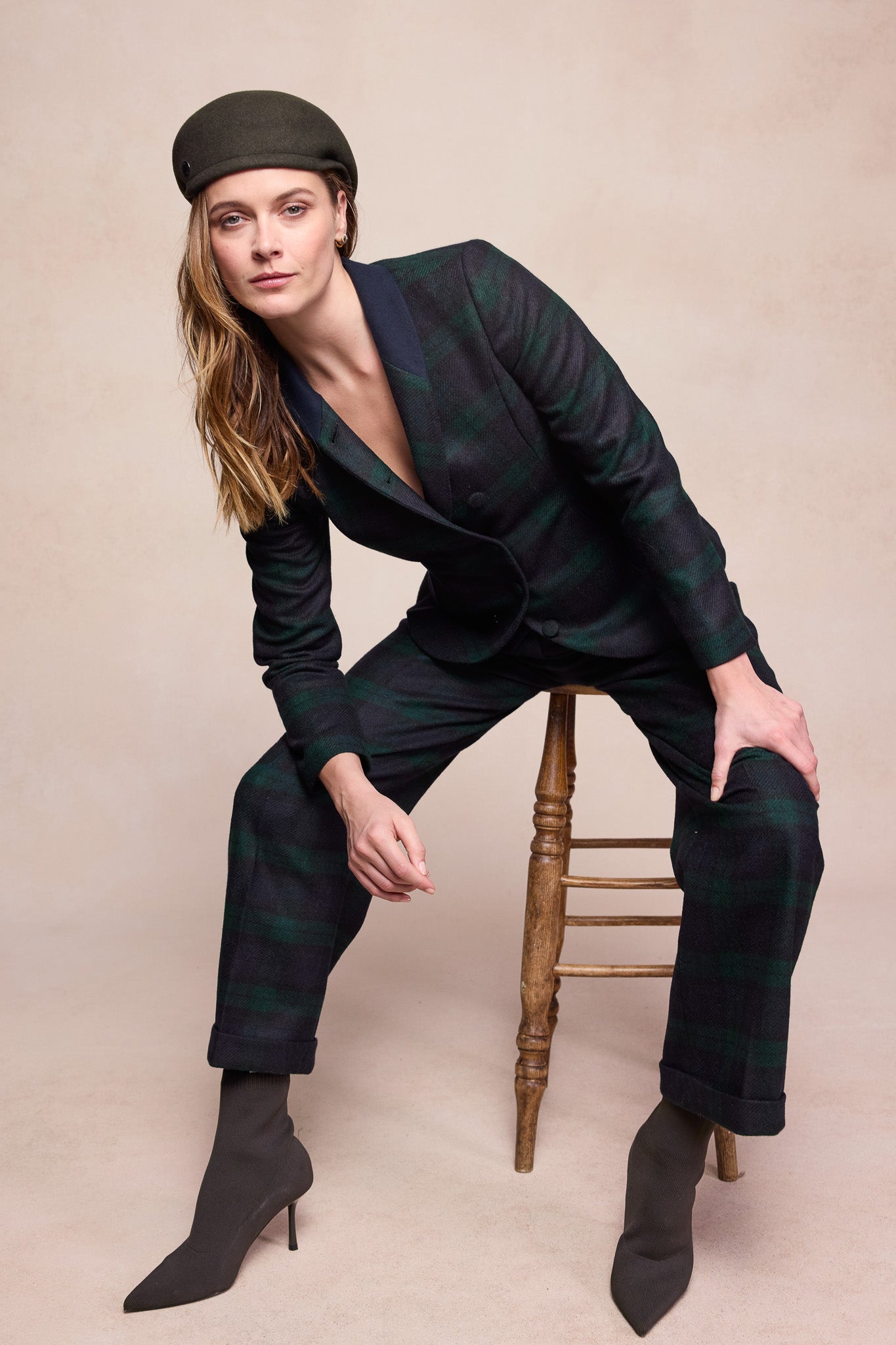 Faye-Tweed-Hose – Grüner Tartan