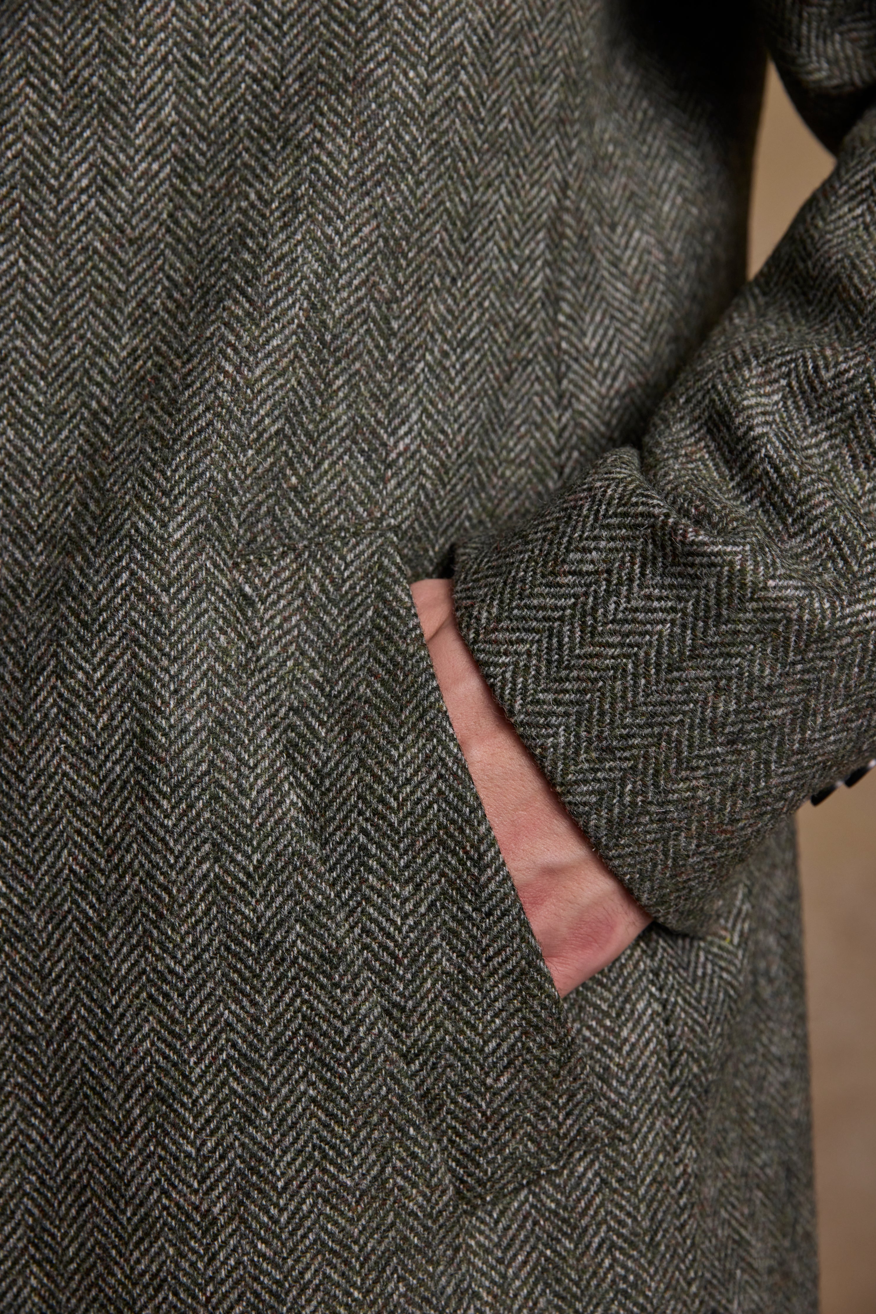 Owen Tweed Coat - Donegal Wide Green Herringbone