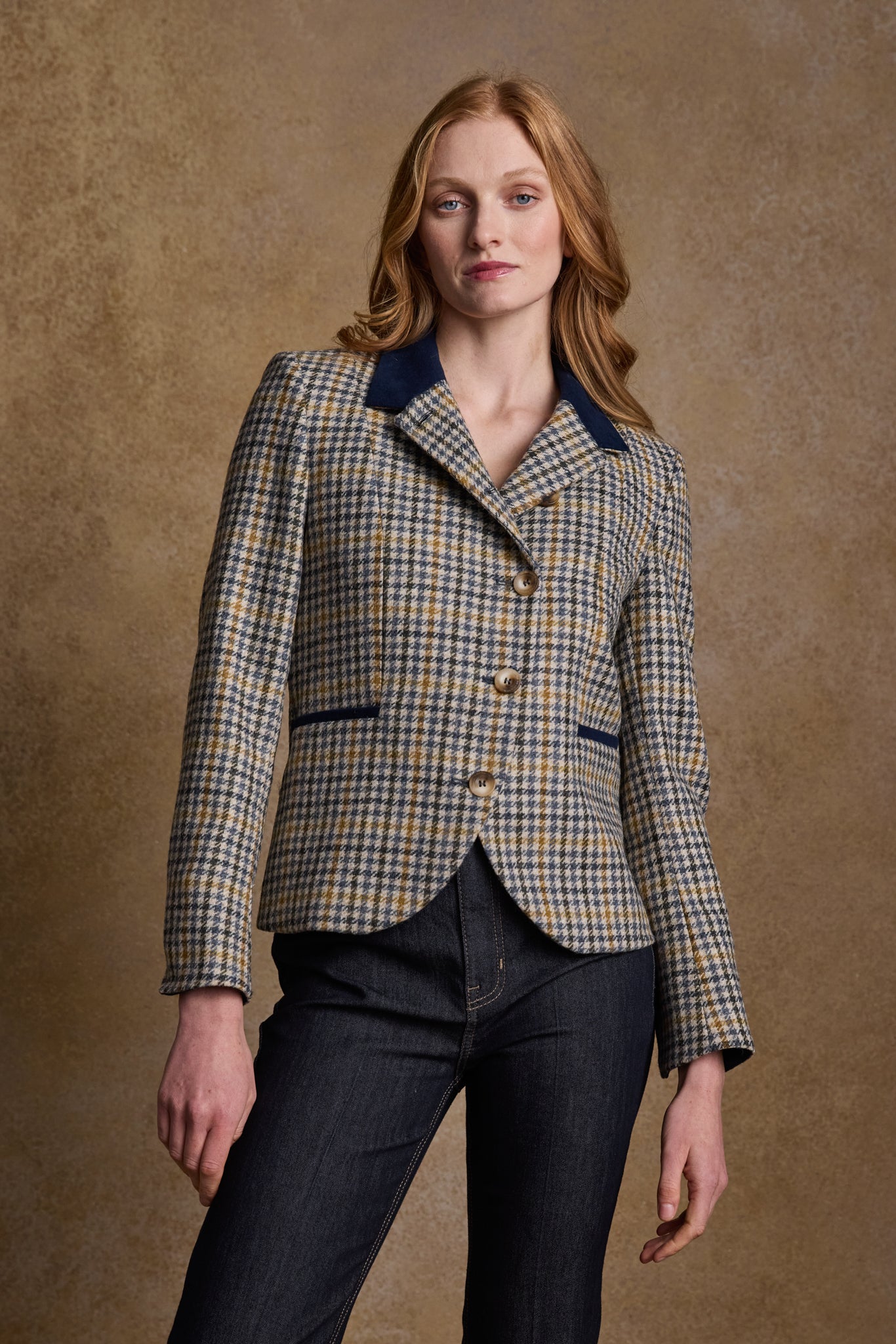 Sasha Tweed Jacket - Saffron Cobalt Check