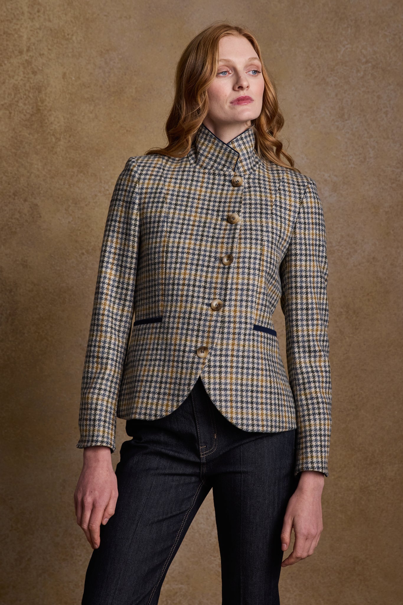 Sasha Tweed Jacket - Saffron Cobalt Check