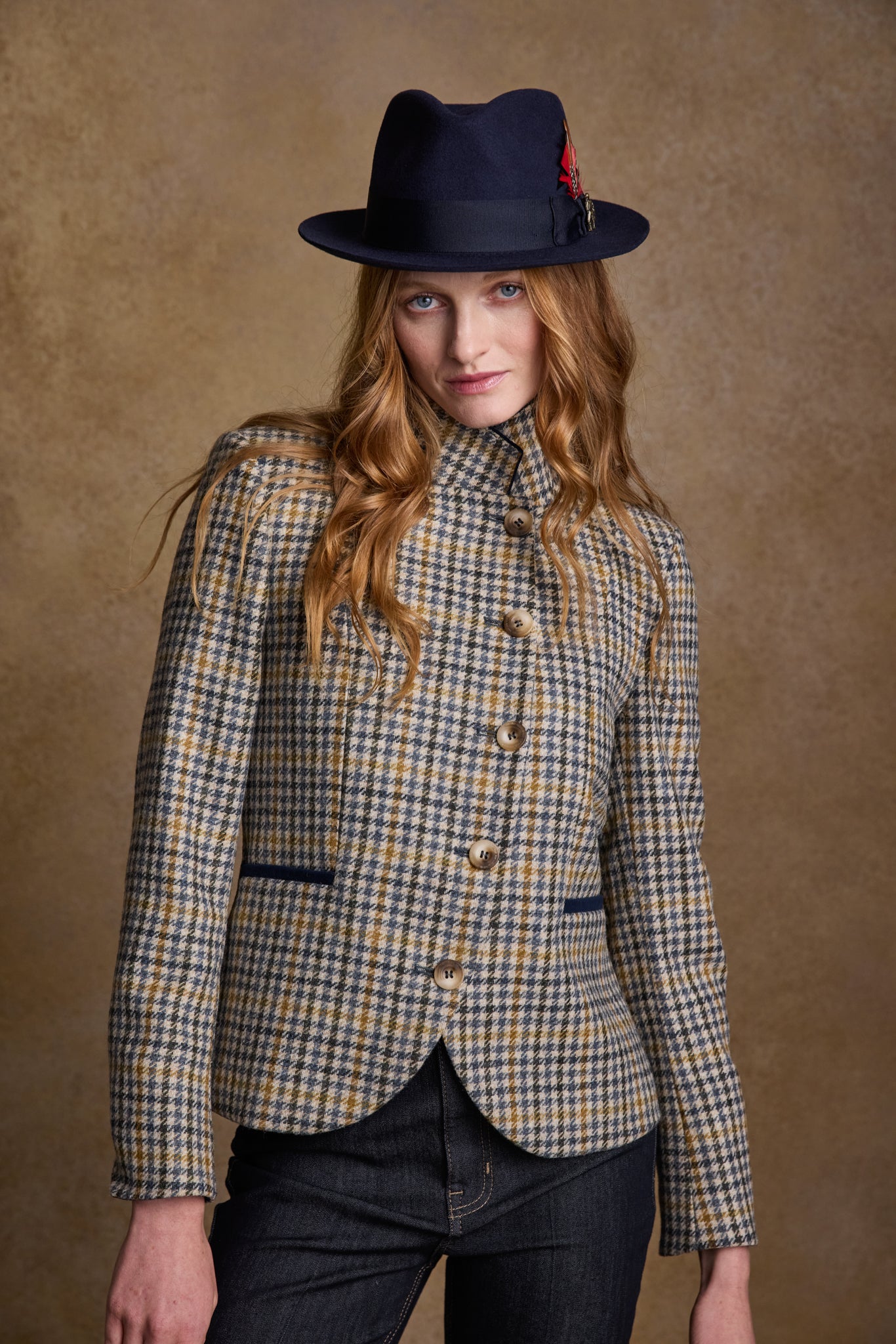 Sasha Tweed Jacket - Saffron Cobalt Check