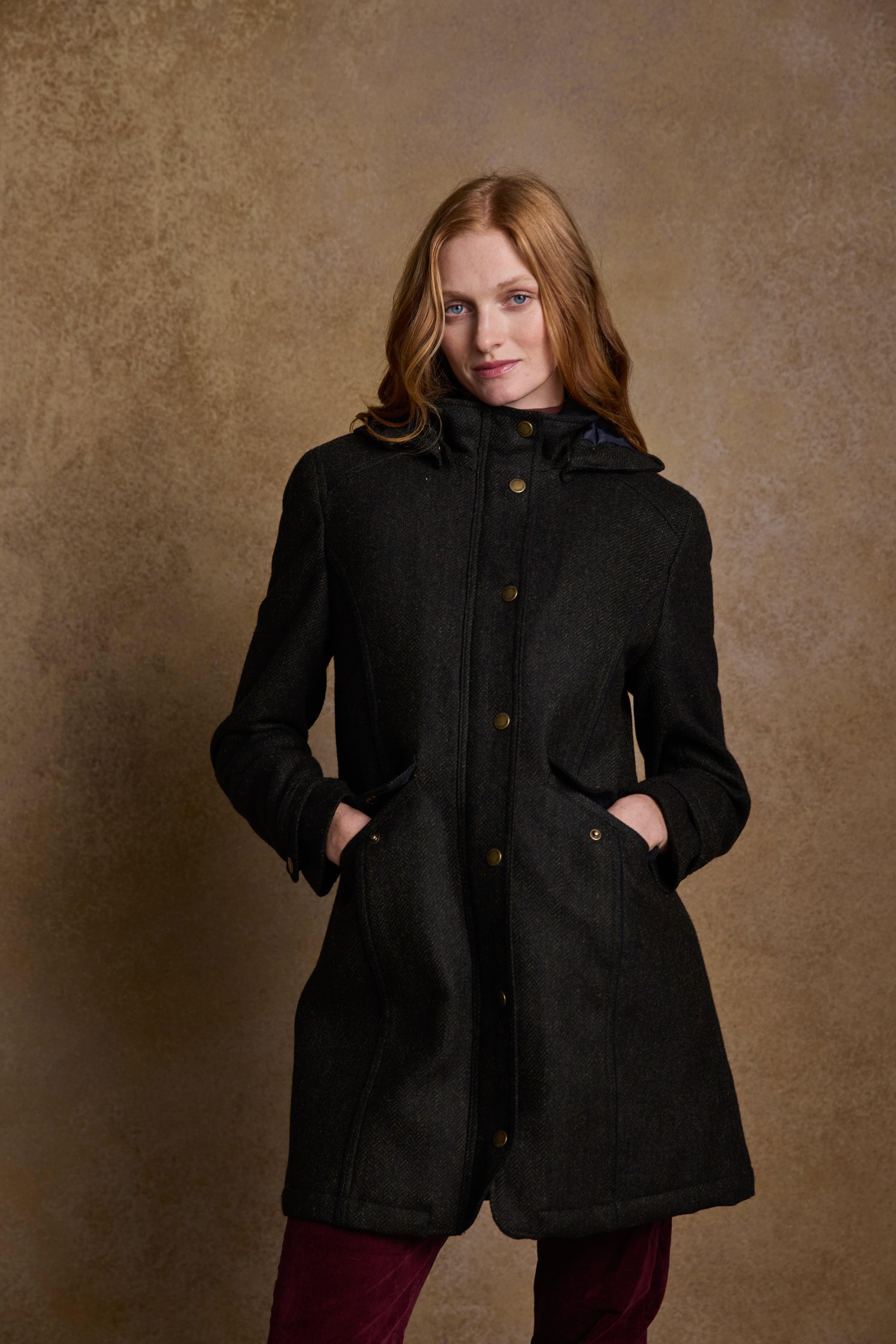 Abbie Tweed Coat - Deep Green Herringbone