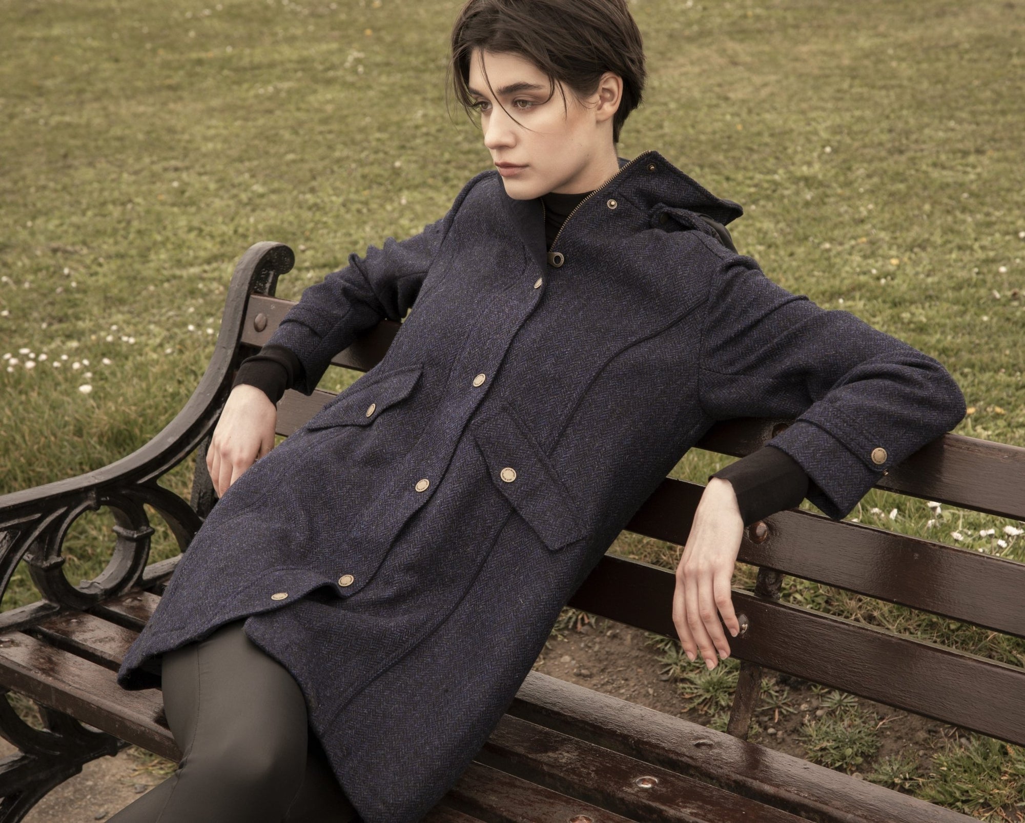 Abbie Tweed Coat - Navy Herringbone