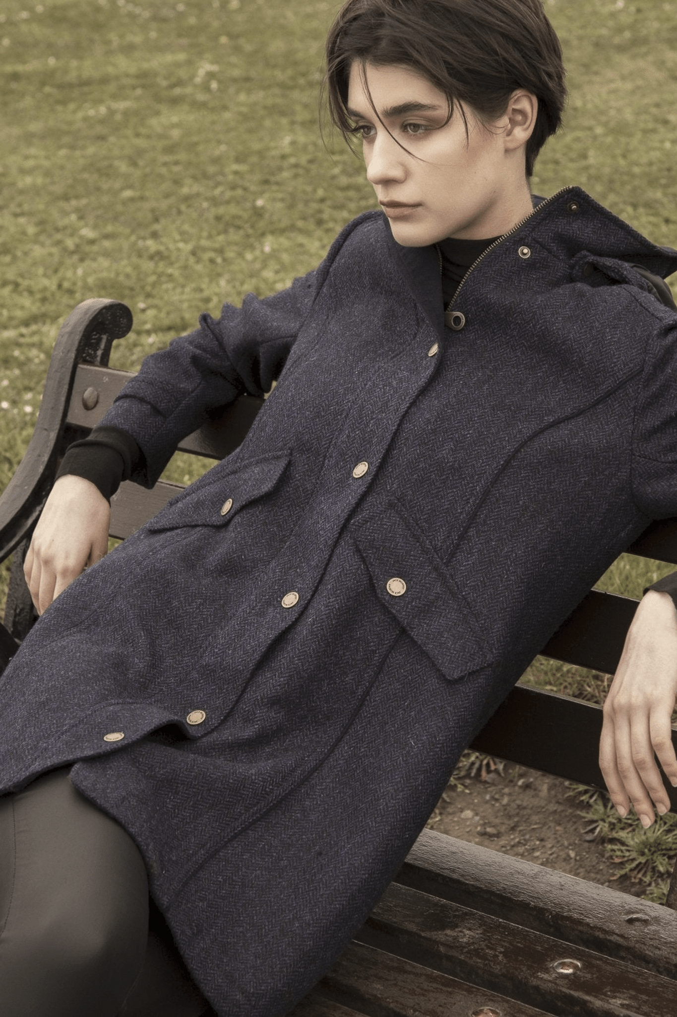Jack Murphy Clothing - Abbie Tweed Coat - Navy Herringbone - Tweed