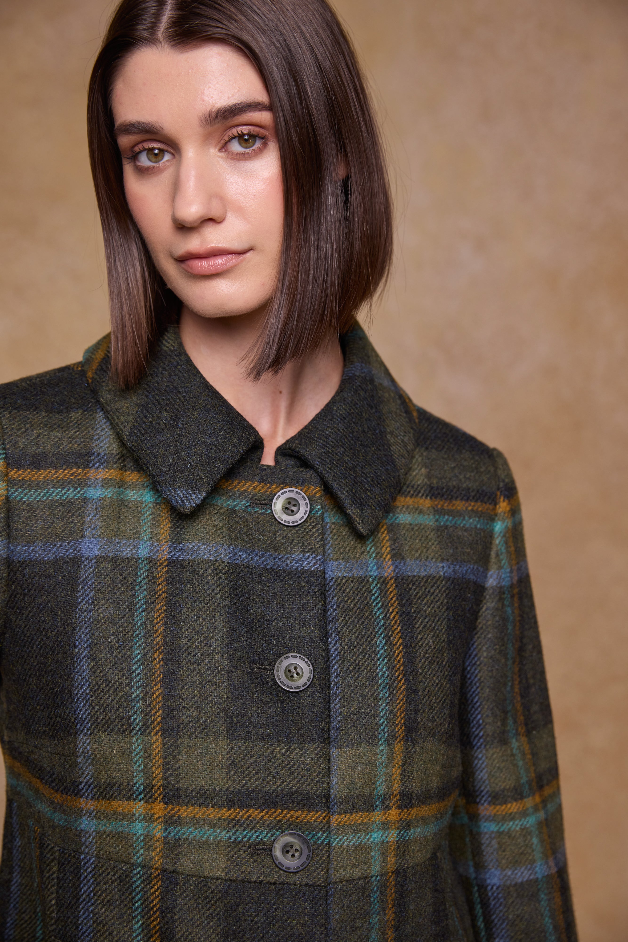 Aimee Tweedmantel - Denim Fischgrätmuster