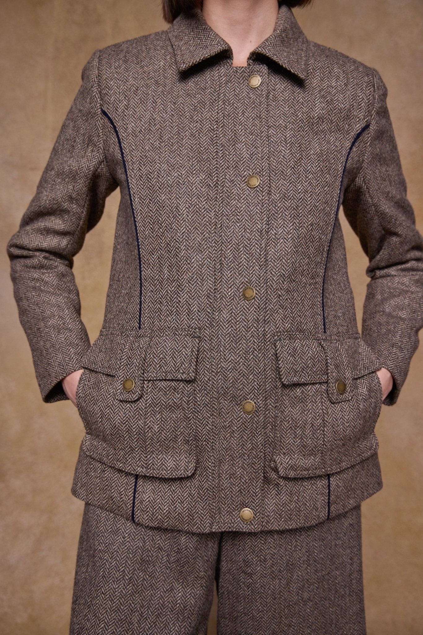 Jack Murphy Clothing - Aine Tweed Jacket - Light Tan Herringbone - Tweed